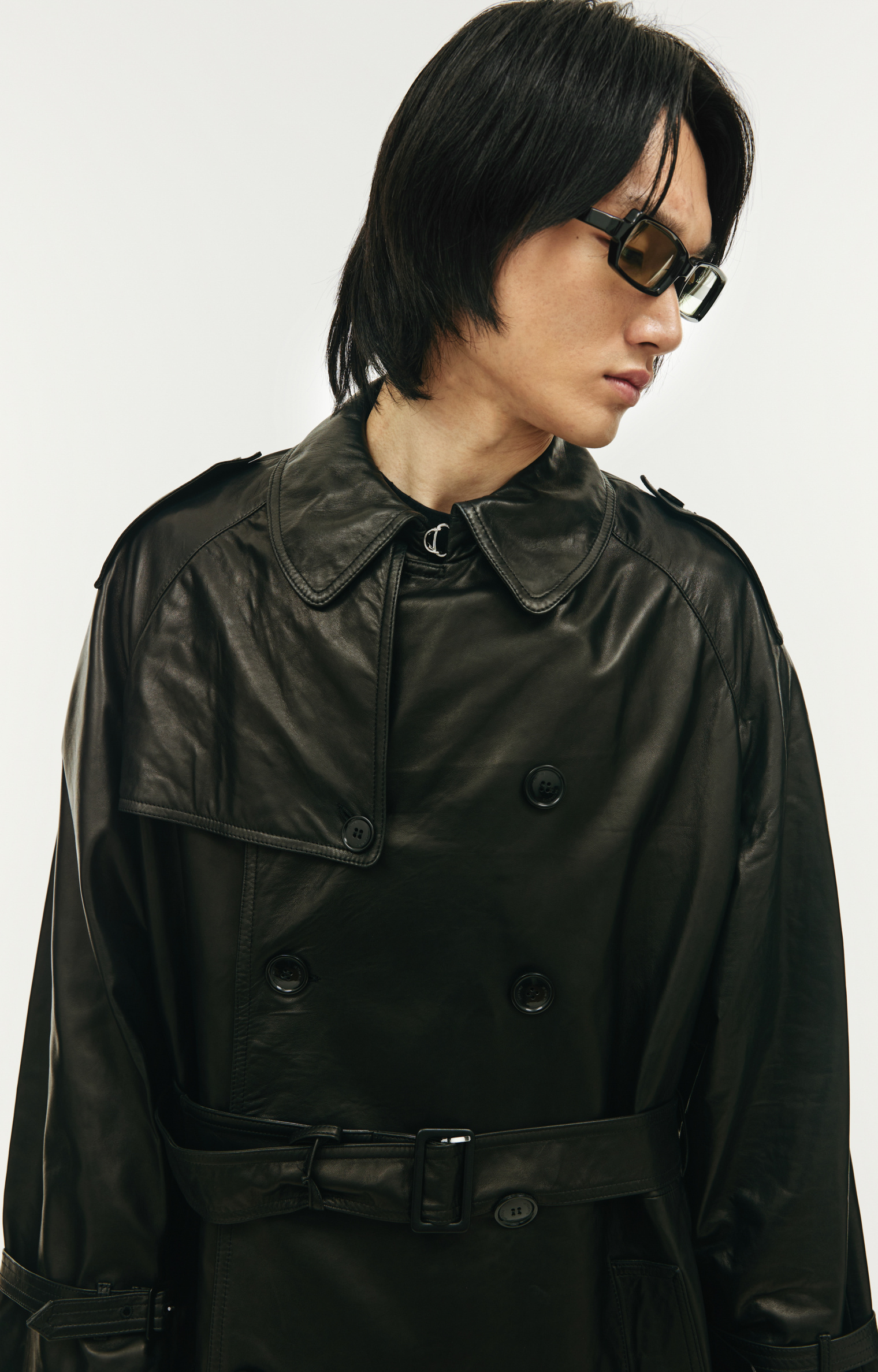 VETEMENTS Black leather trench coat