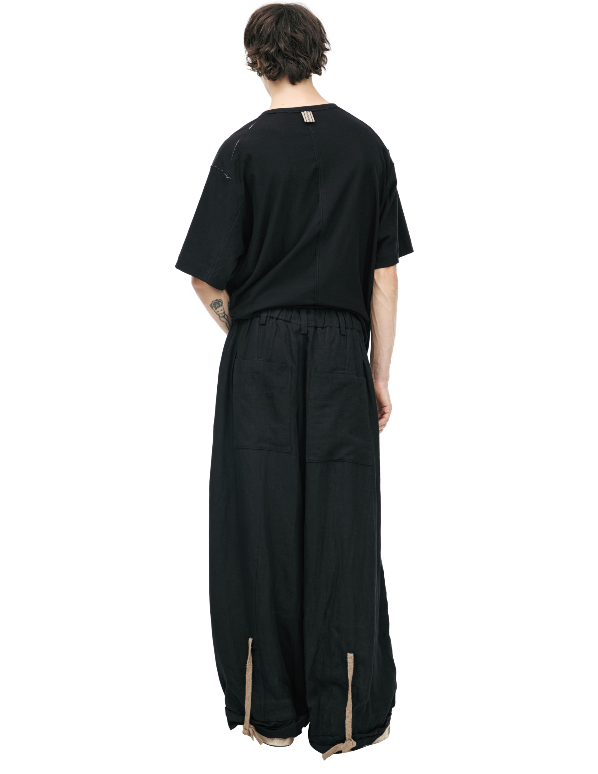Ziggy Chen Брюки-0M2610521 свободые, с эластичным поясом и защипами, регулируемый низ на завязках, черные