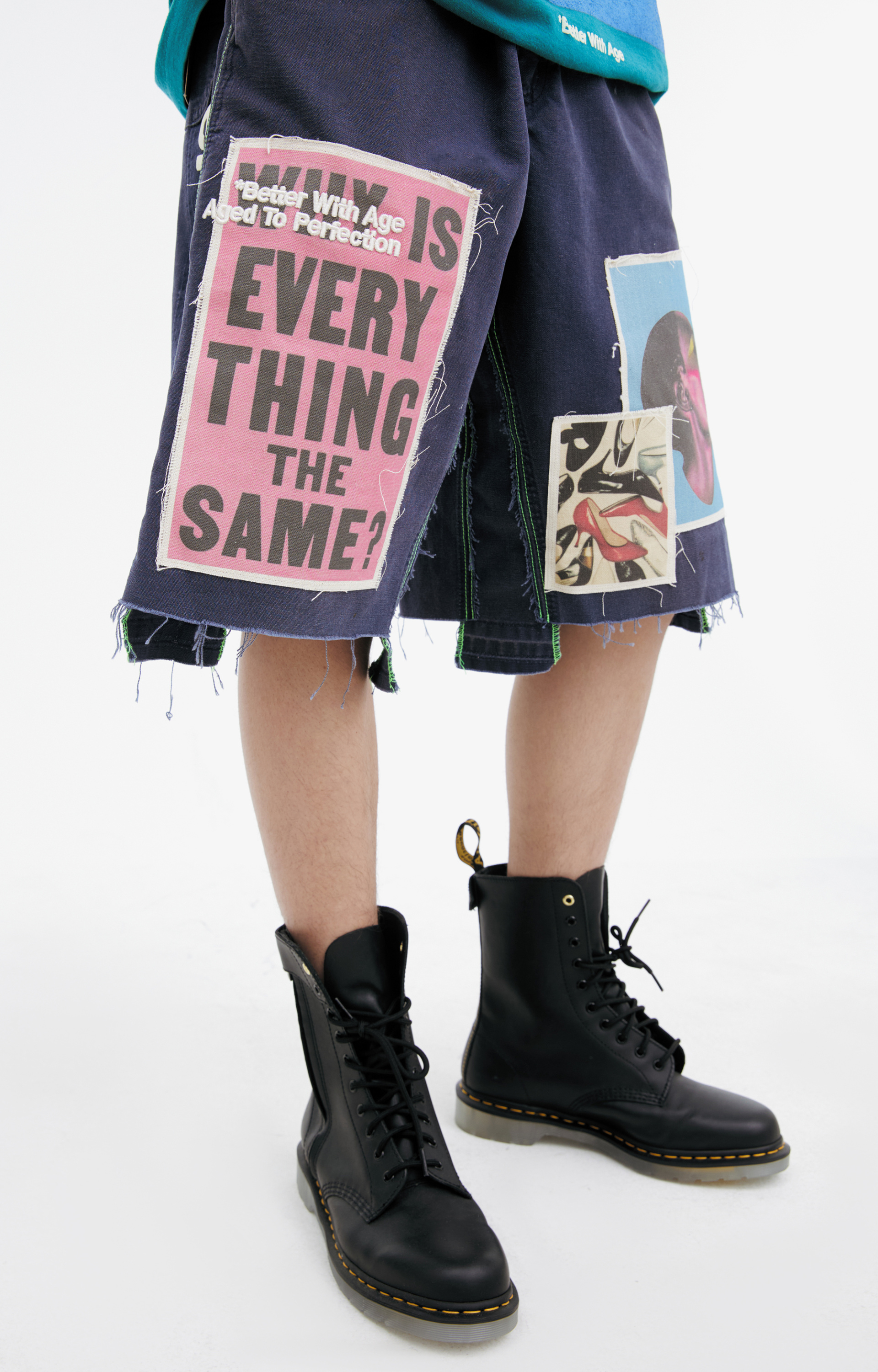 BETTER WITH AGE Patch denim shorts