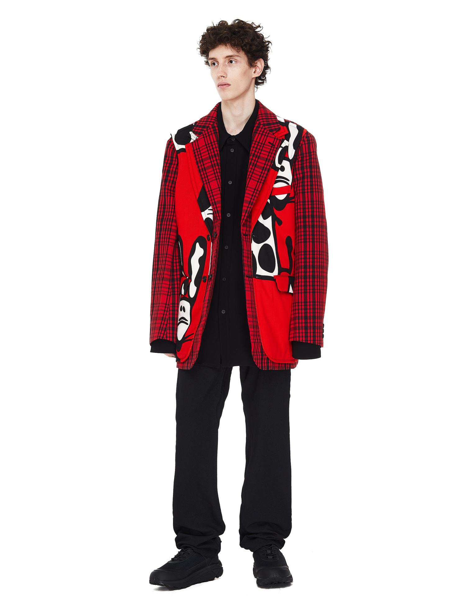 Comme des Garcons Homme plus Красный пиджак в клетку с принтами