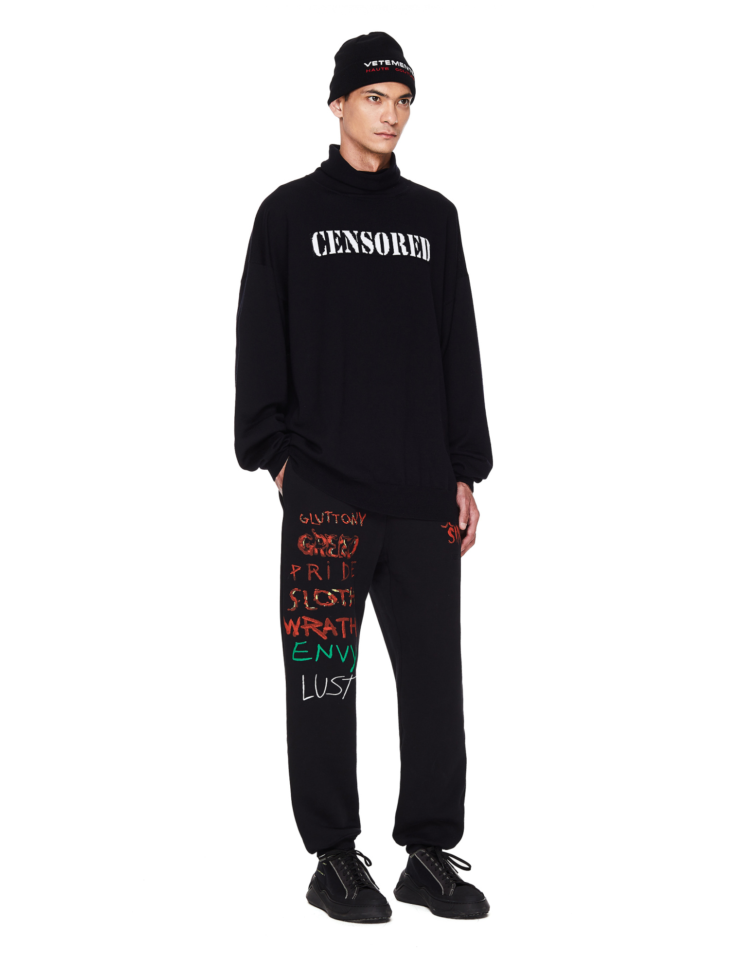 VETEMENTS Black Seven Sins Printed Trousers