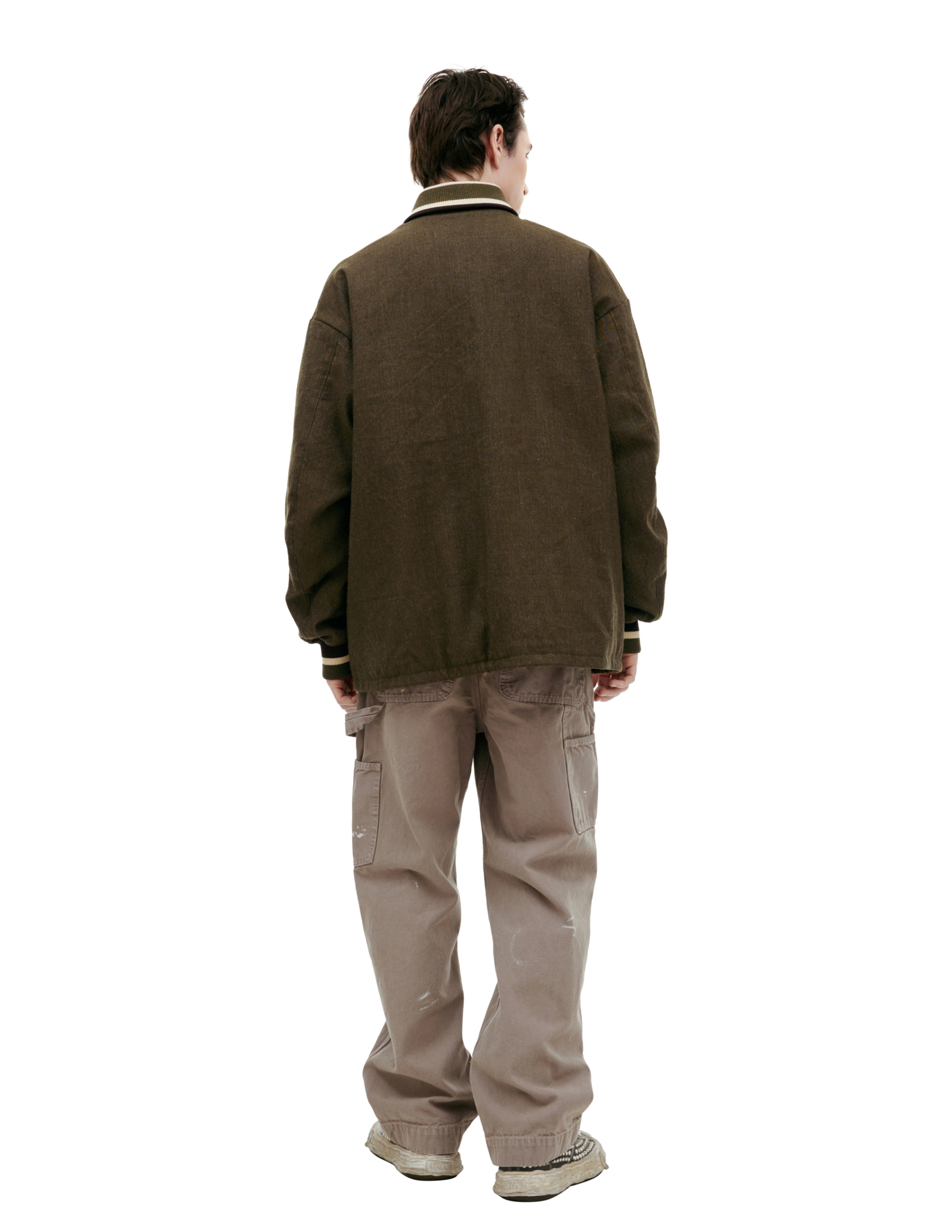 visvim Куртка-0125105013009 бомбер, на кнопках, вышивка лого на груди, шерсть, хаки