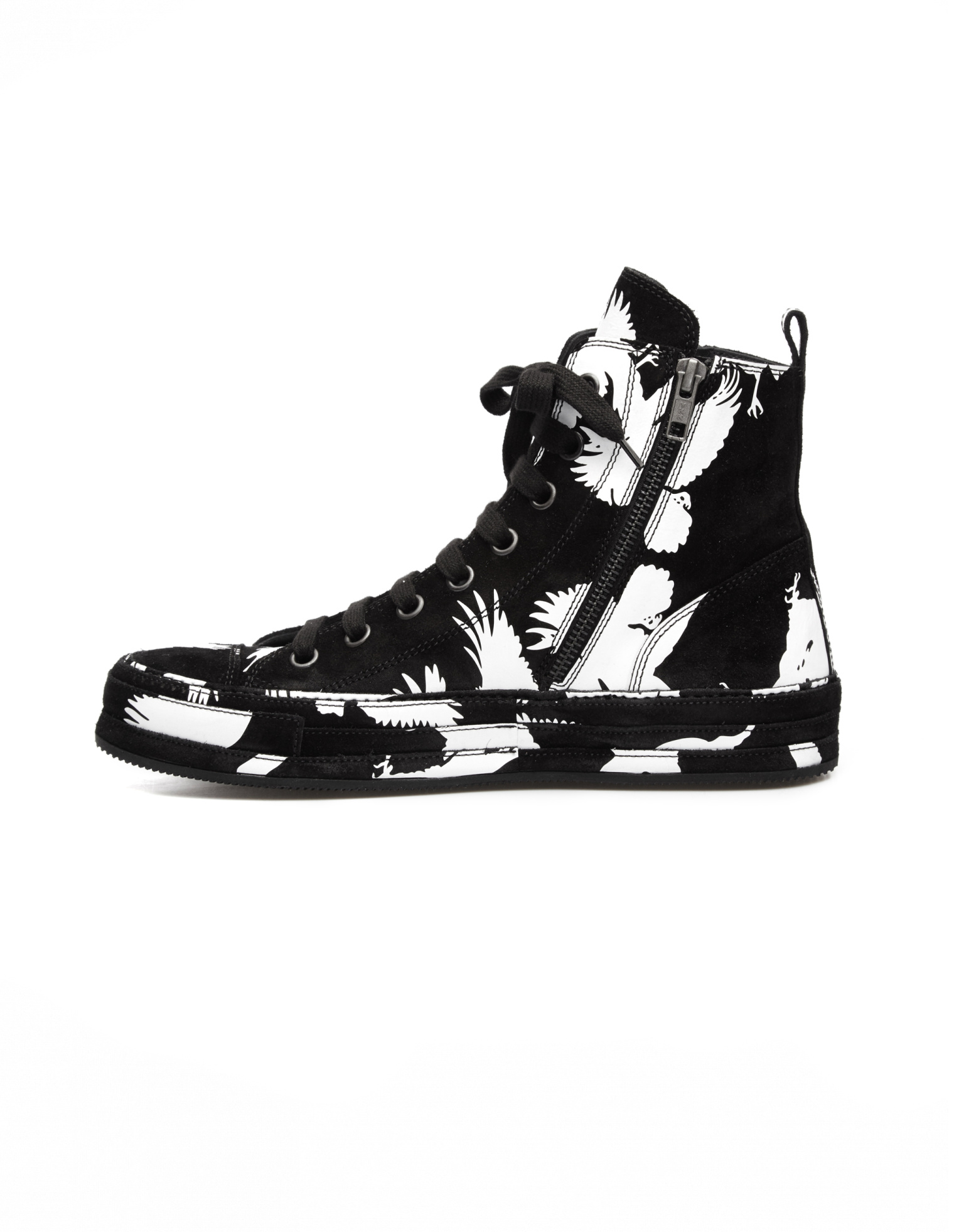 Ann Demeulemeester Bird print high-top suede sneakers