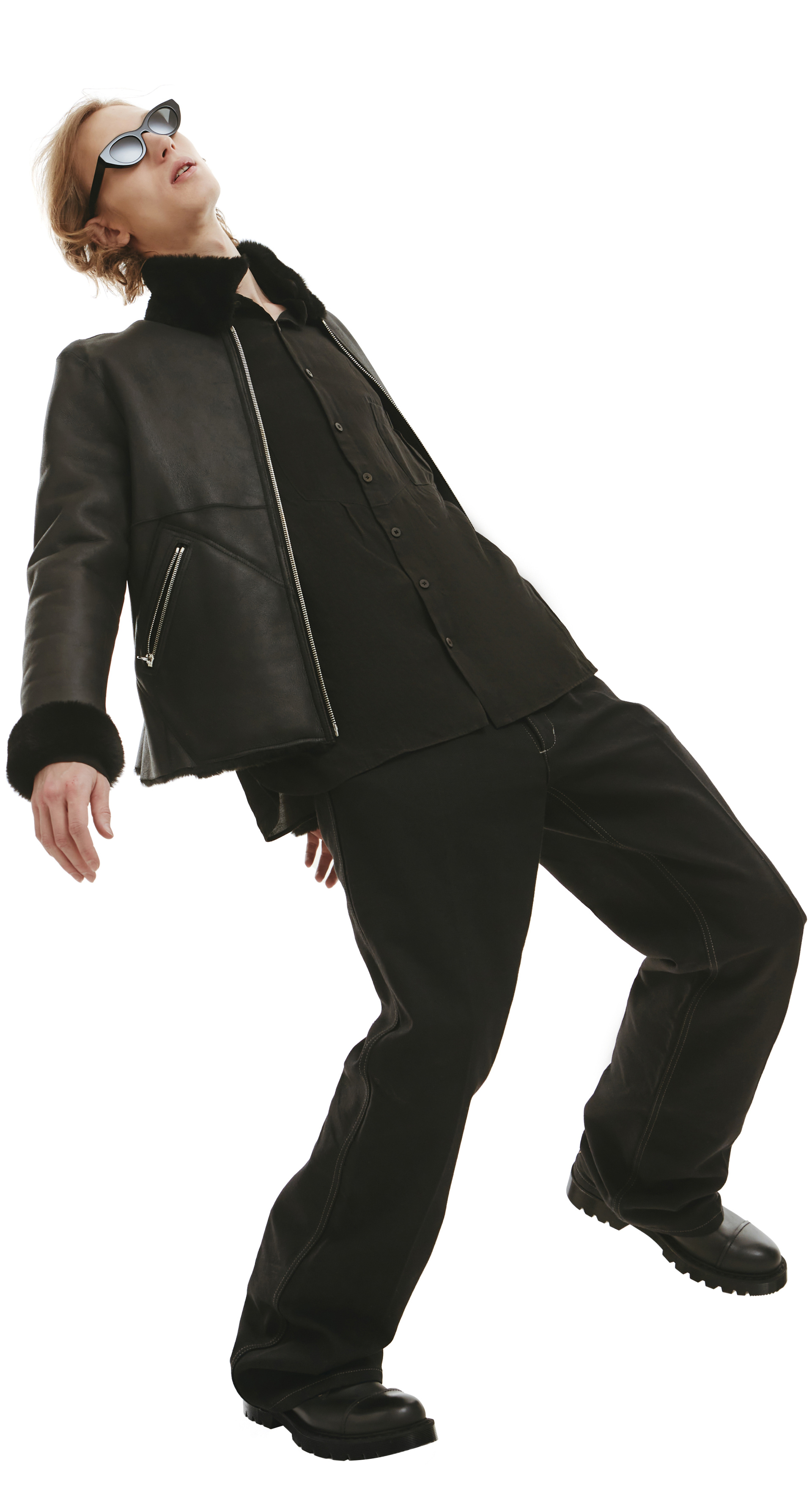 Yohji Yamamoto Black Reversible Backlash Shearling Jacket