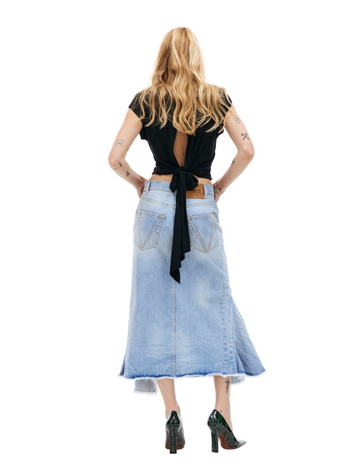VETEMENTS Flared denim midi skirt