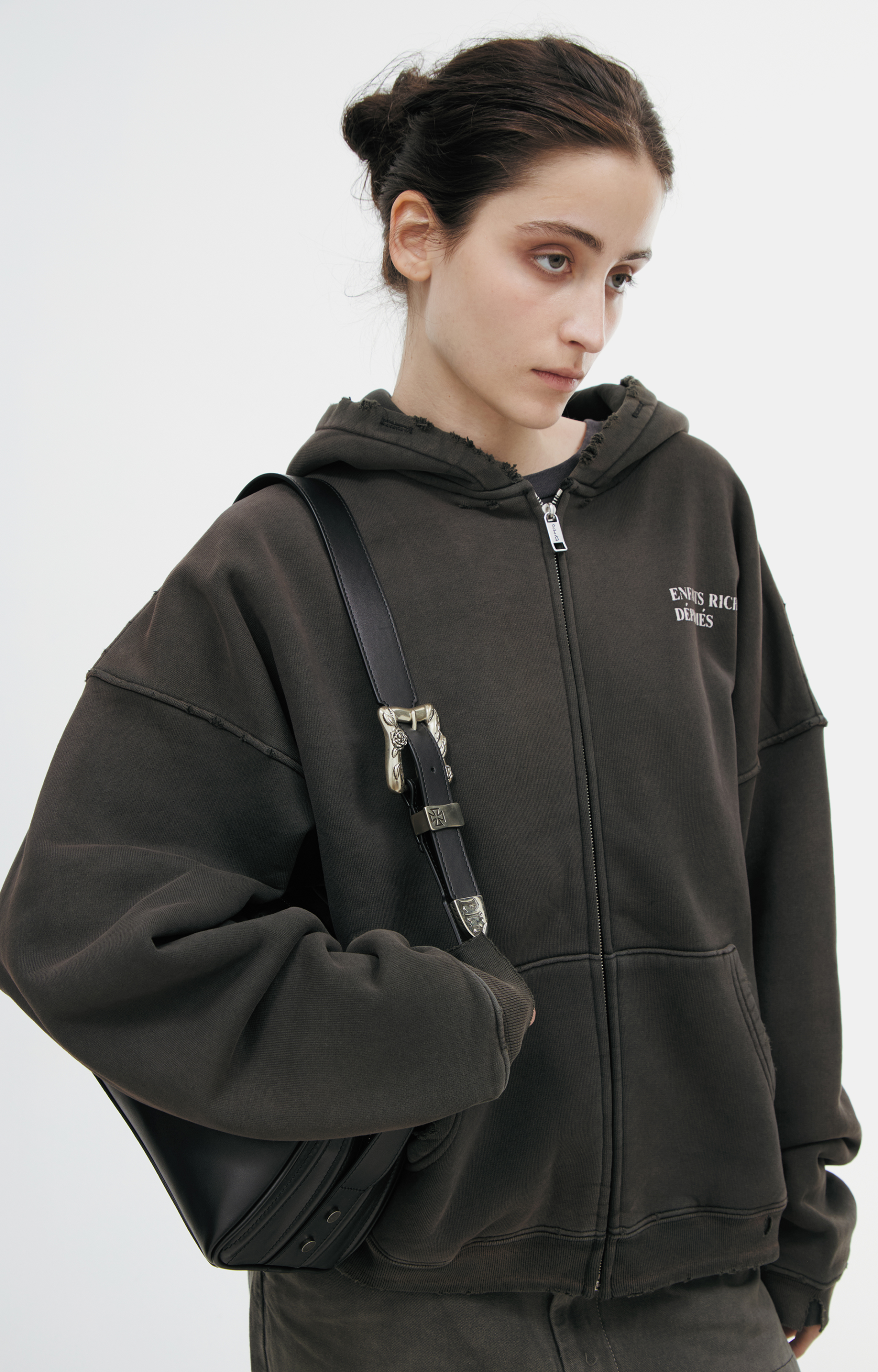 Enfants Riches Déprimés Dark grеy hoodie with distressed details