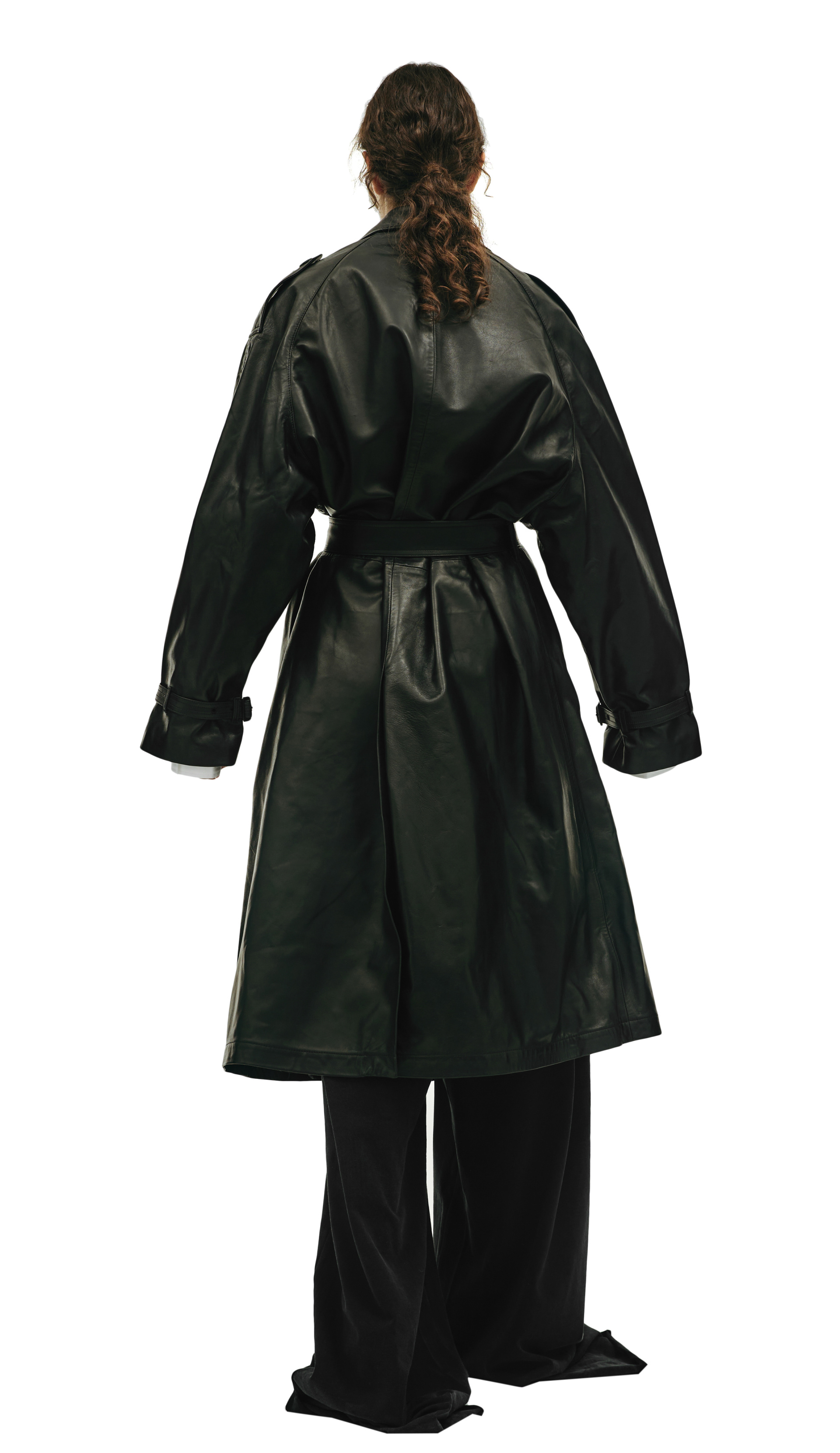 VETEMENTS Black leather trench coat