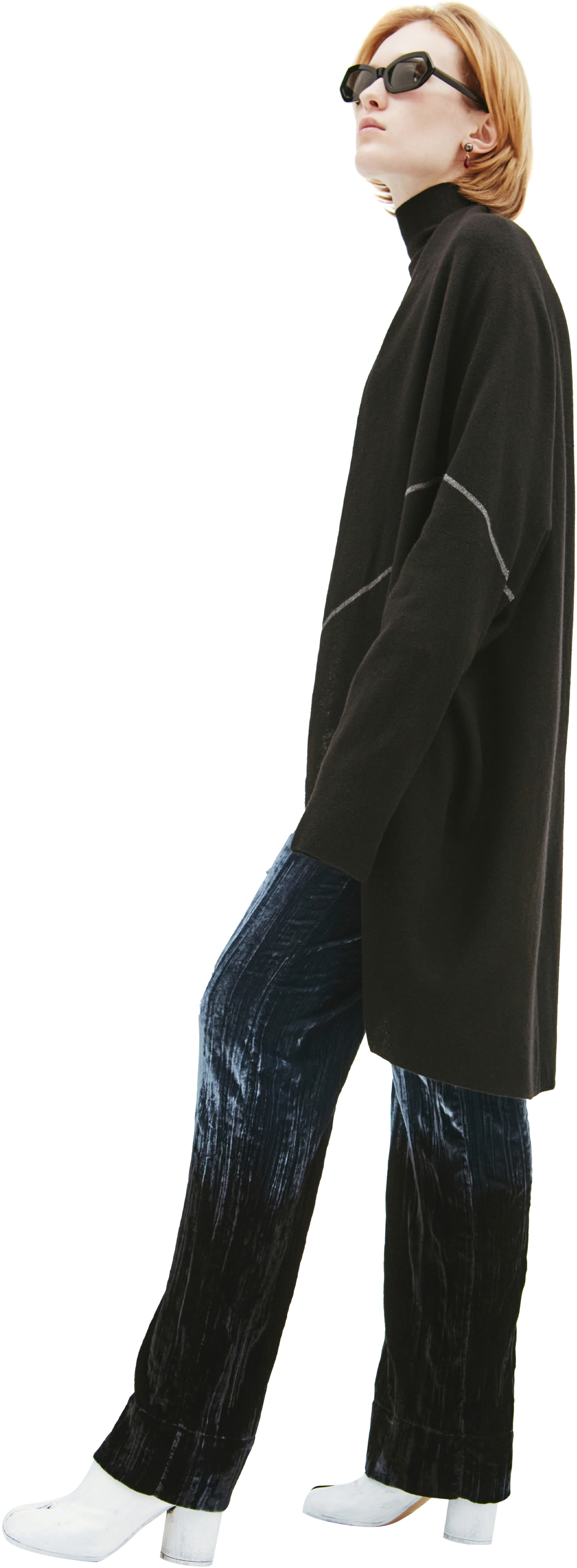 Y\'s Black wool cardigan with white line