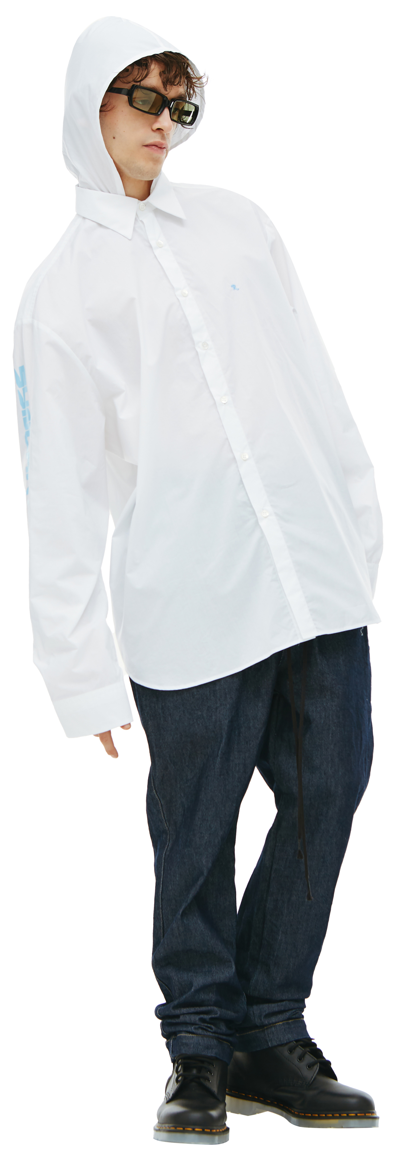 Raf Simons White logo shirt with hood