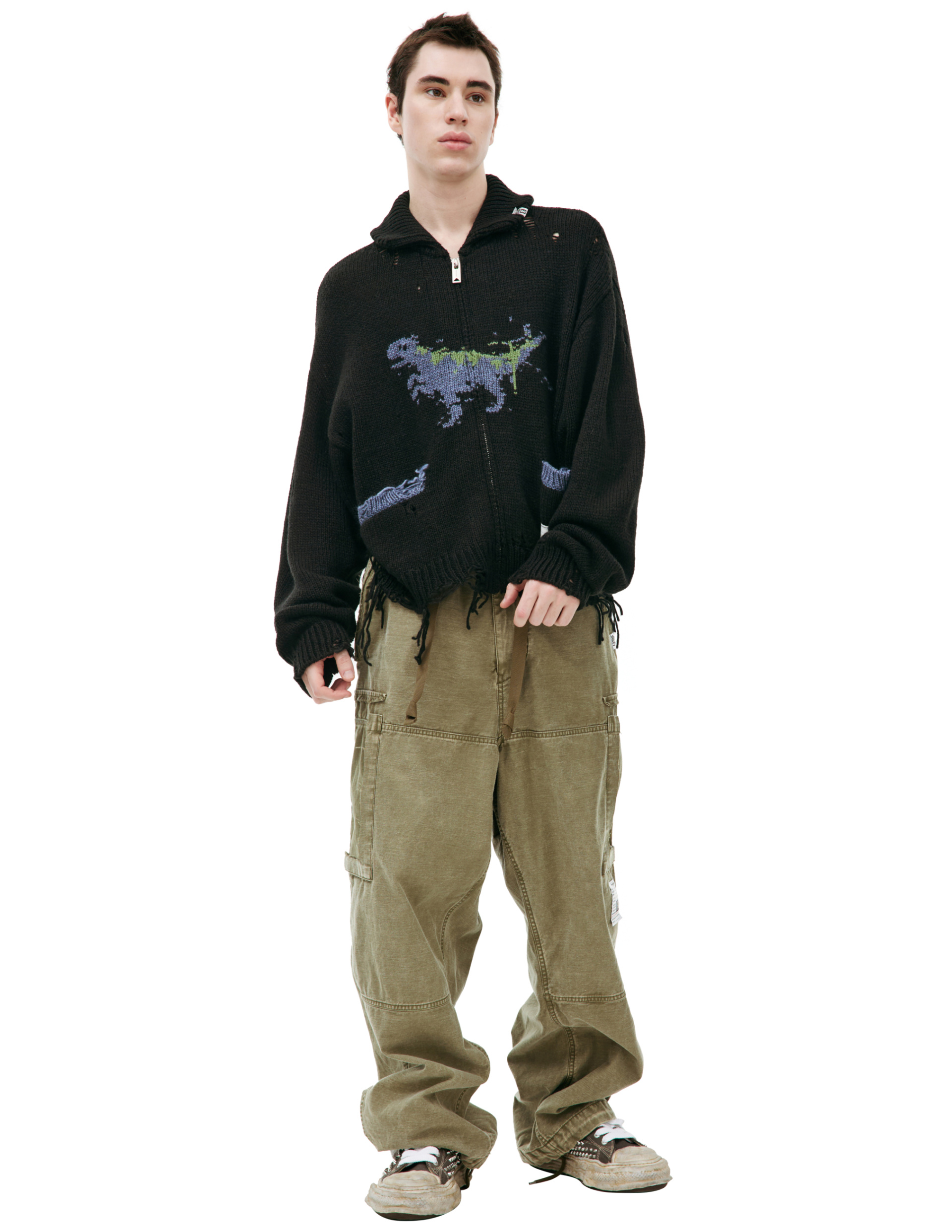 Maison Mihara Yasuhiro \'Dinosaur-intarsia\' knitted cardigan