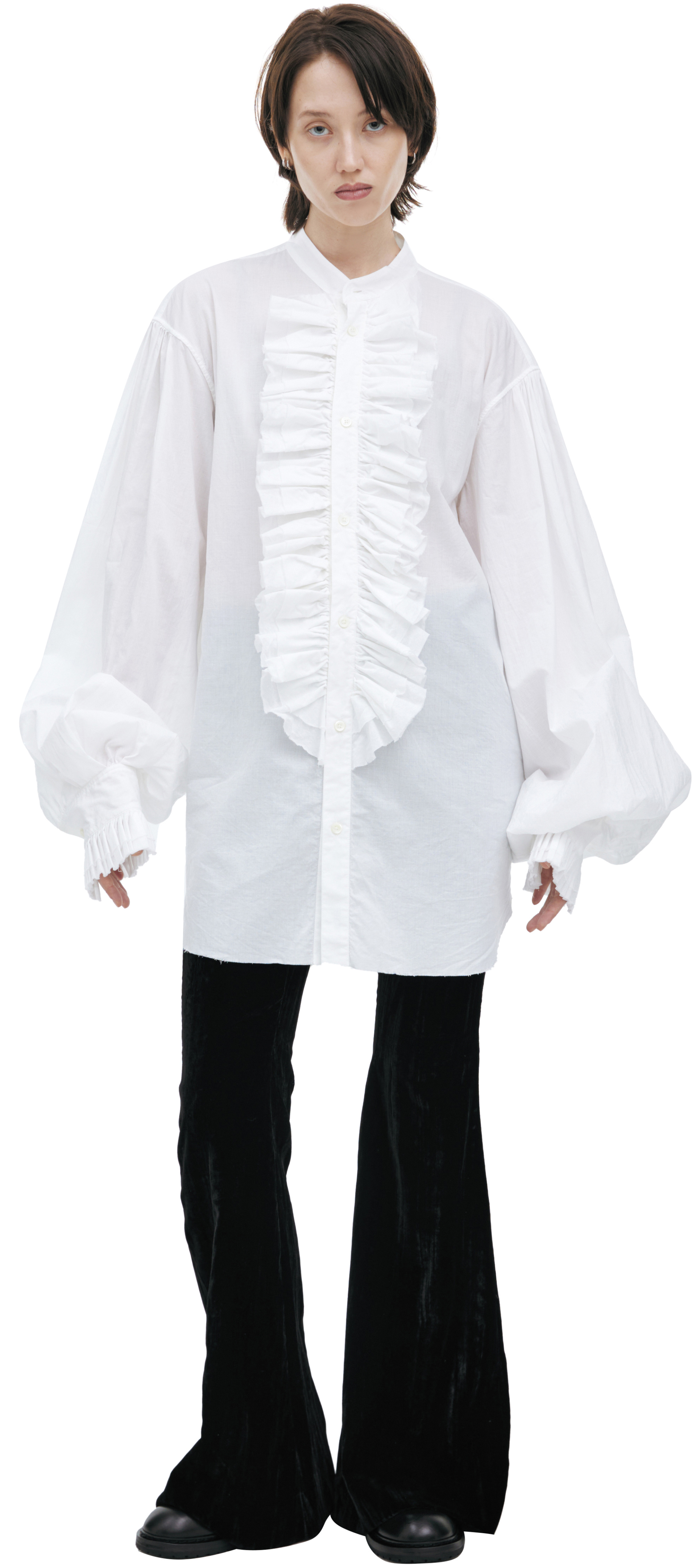 Ann Demeulemeester Cotton shirt with voluminous ruffles on the collar