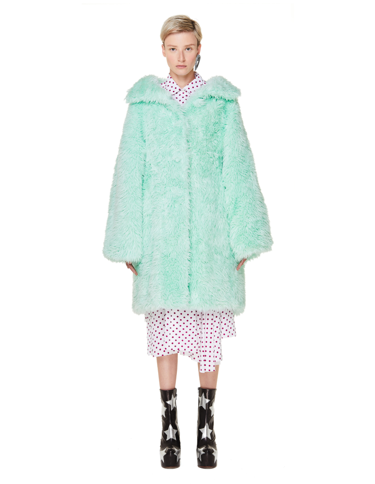 Balenciaga Green Faux Fur Swing Coat