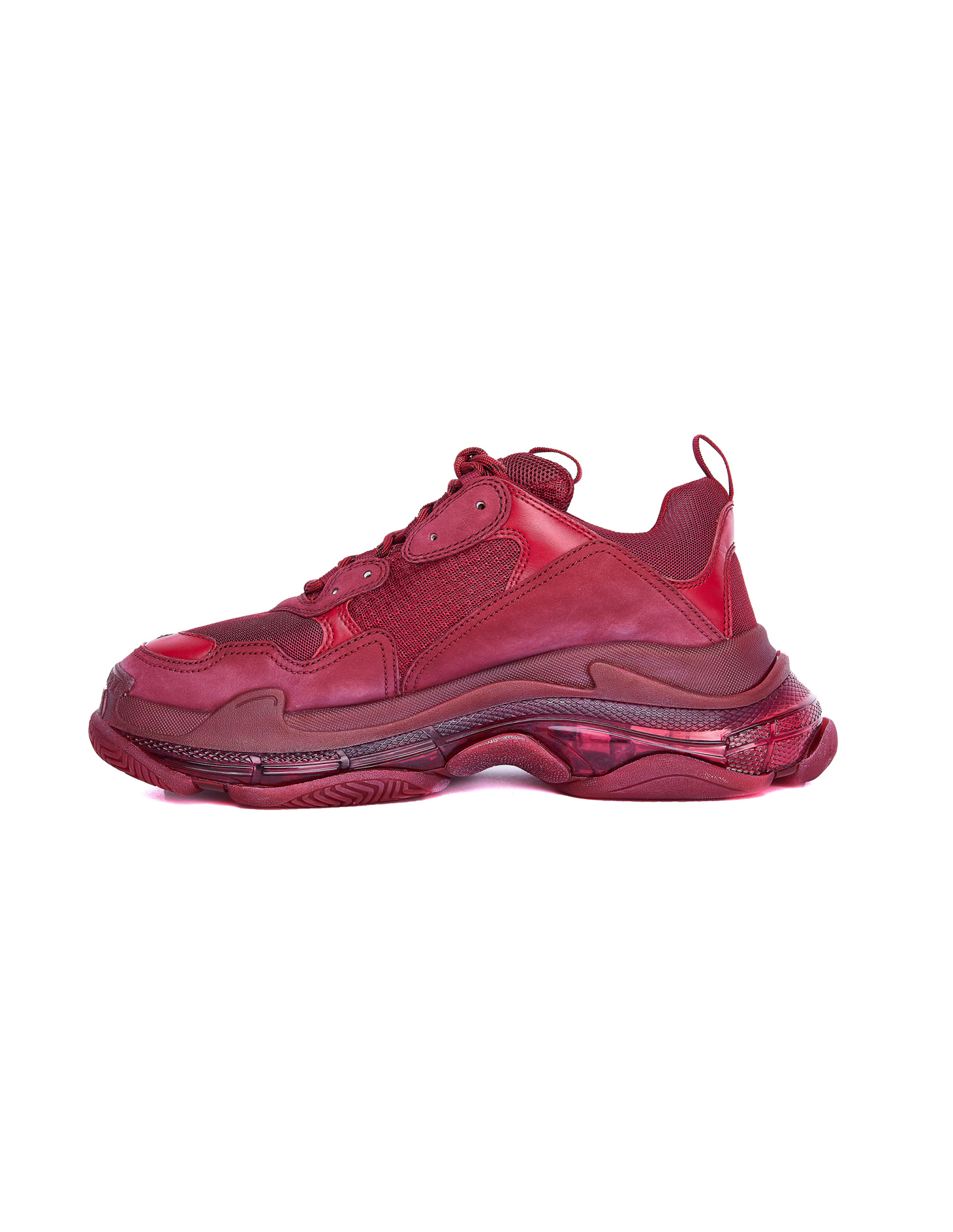 Balenciaga Burgundy Triple S Clear Sole Sneakers