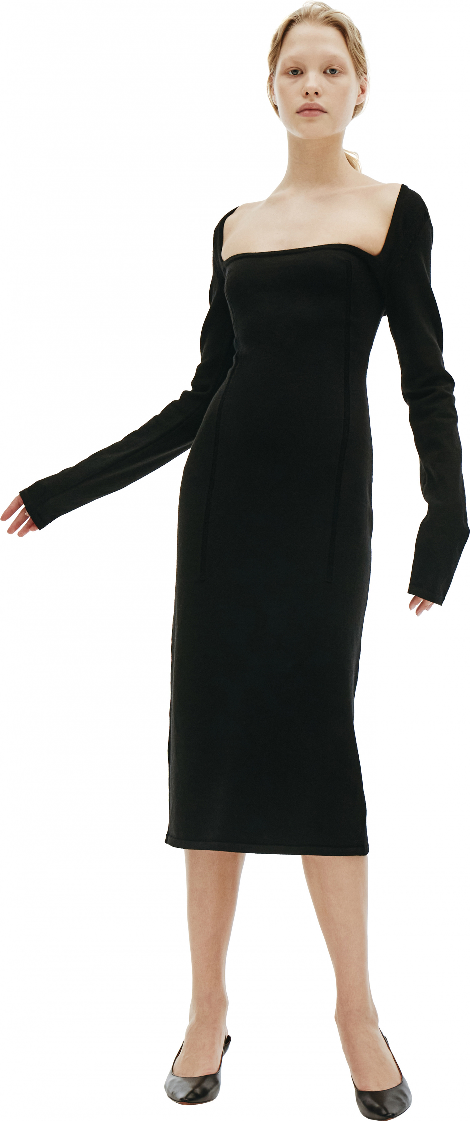 Ann Demeulemeester Black Wool Elongated Dress