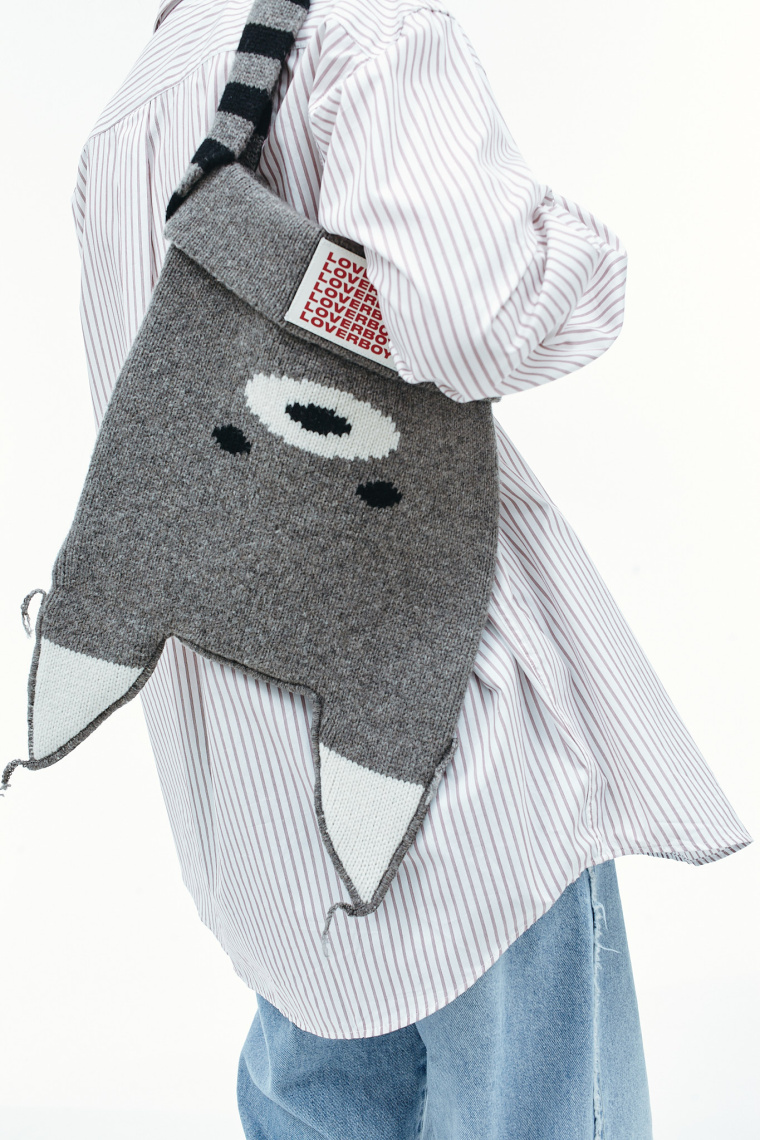 Buy CHARLES JEFFREY LOVERBOY men grey raccoon knitted bag for $231 online  on SV77, 32120602