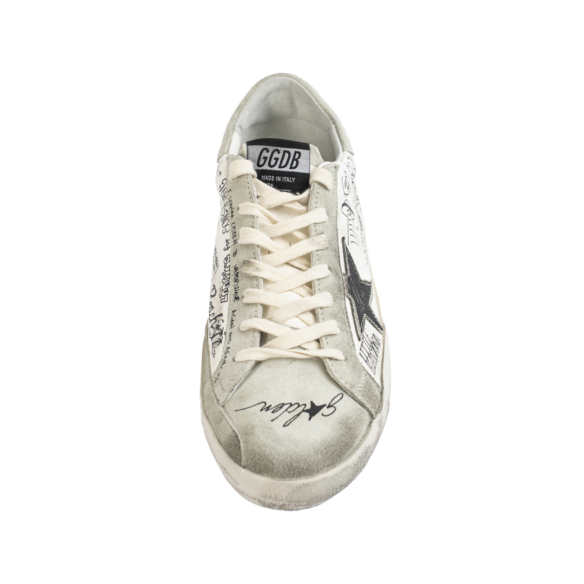 Golden Goose Superstar sneakers with all-over black lettering