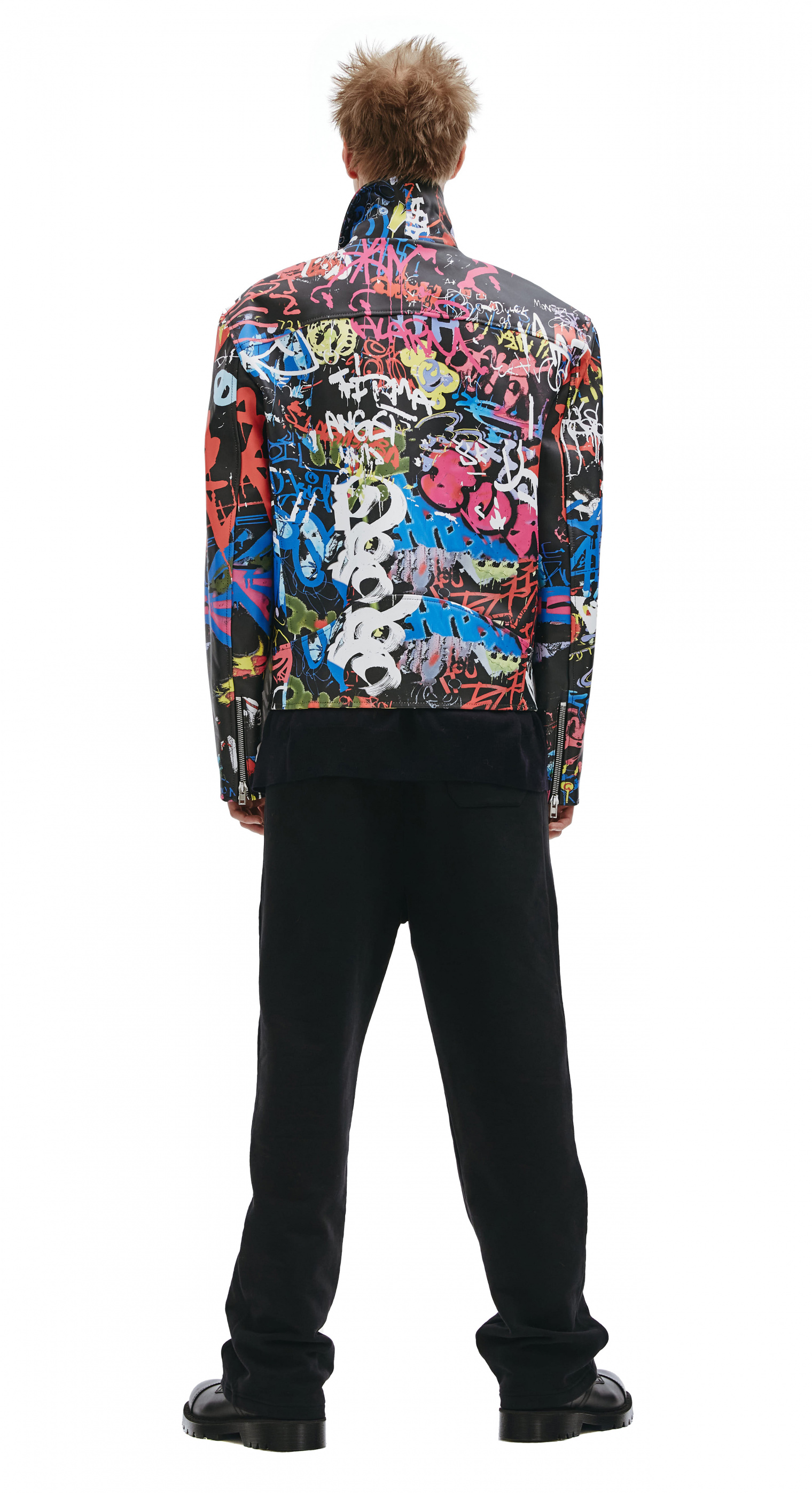 Buy VETEMENTS men multicolor graffiti printed leather jacket for