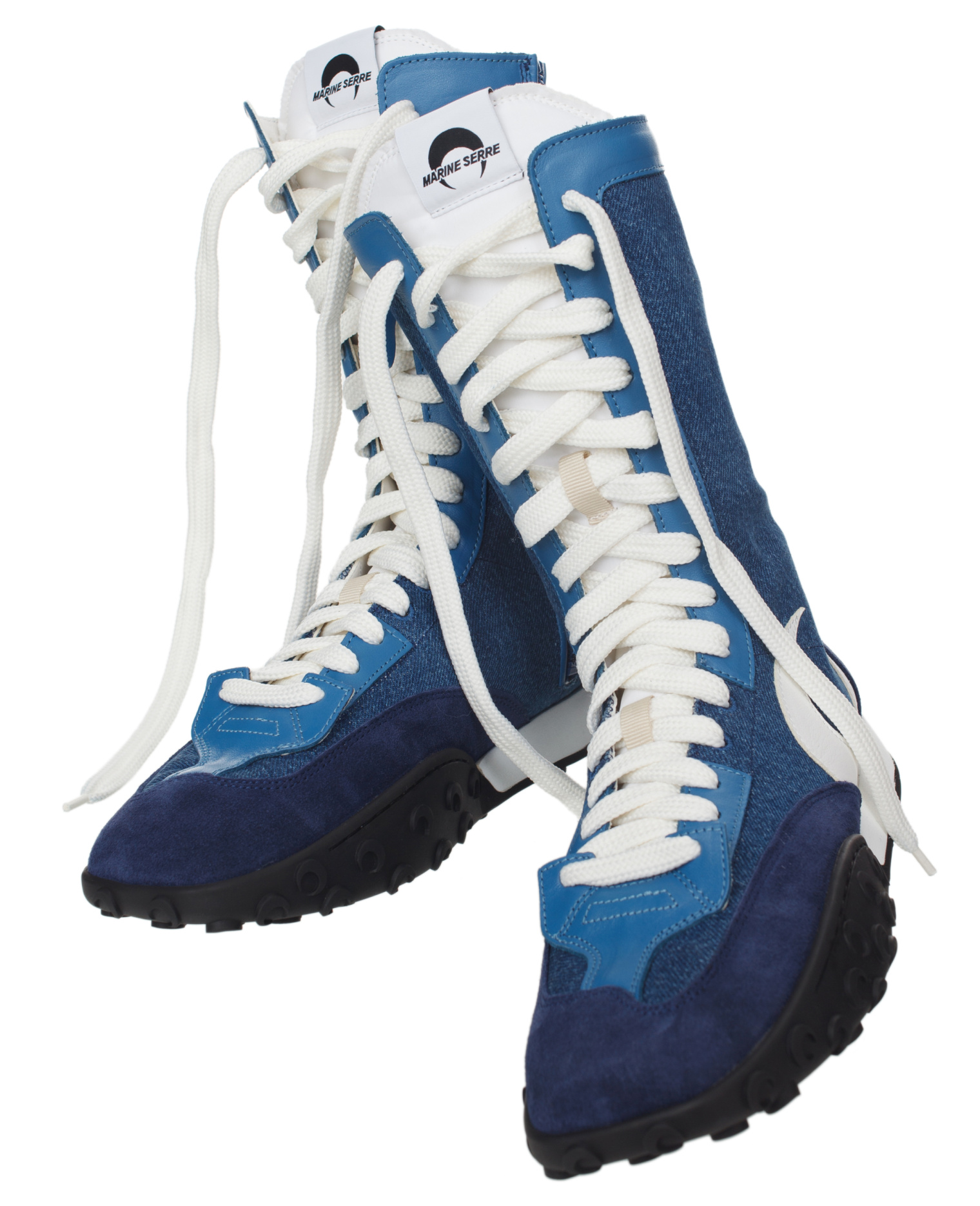 Buy MARINE SERRE men blue ms rise high sneakers for $405 Buy MARINE SERRE men blue ms rise high sneakers for $405
