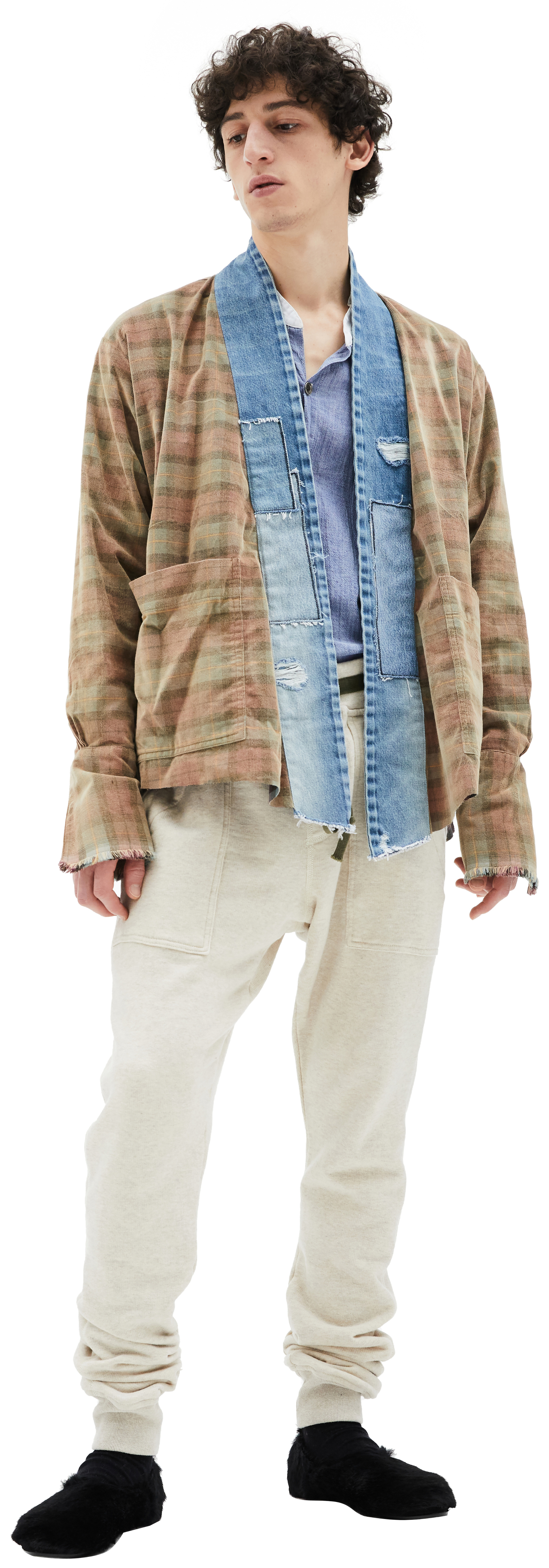 Greg Lauren Brown Shirt With Denim Inserts