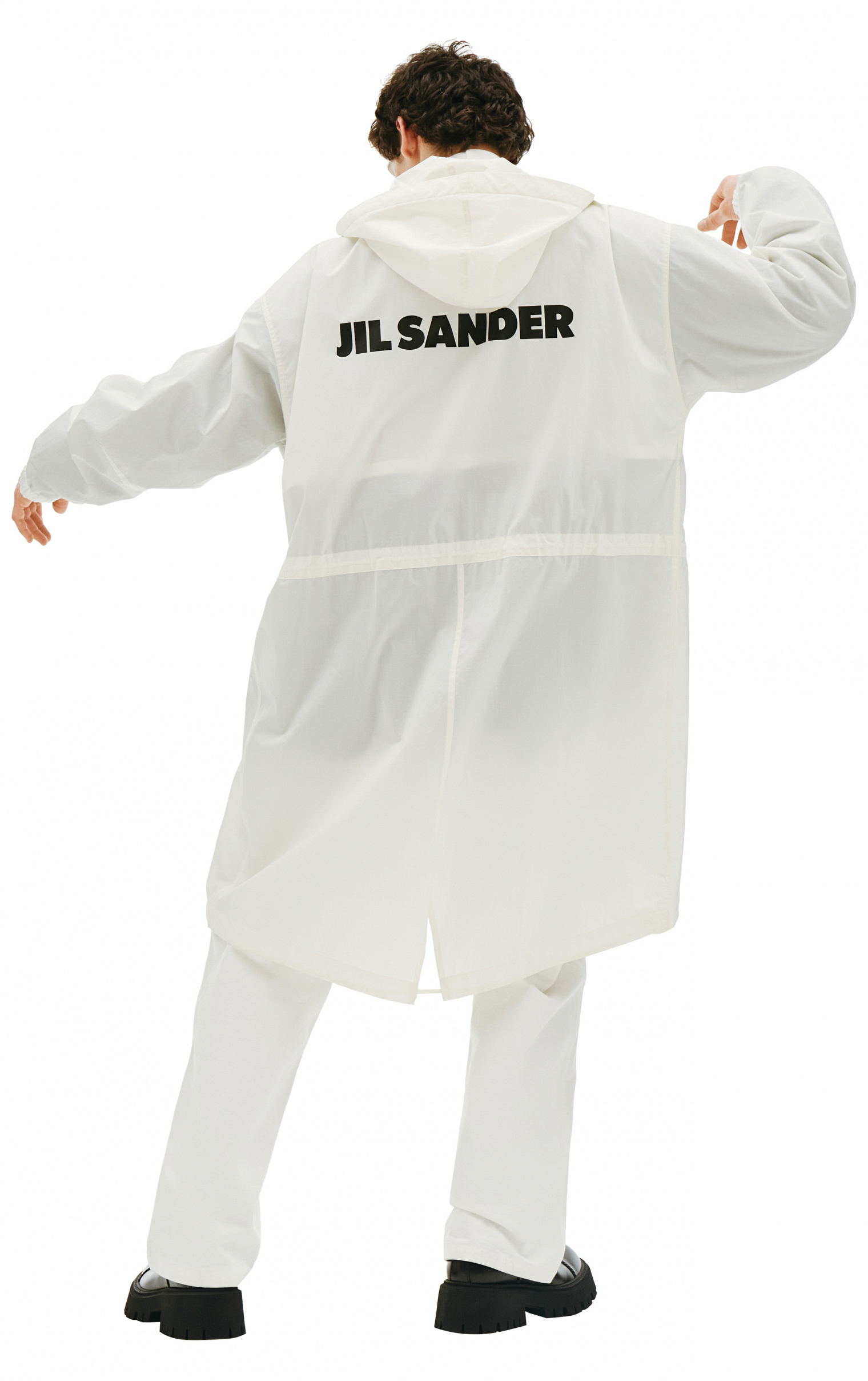 Jil Sander White Cotton Logo Printed Parka