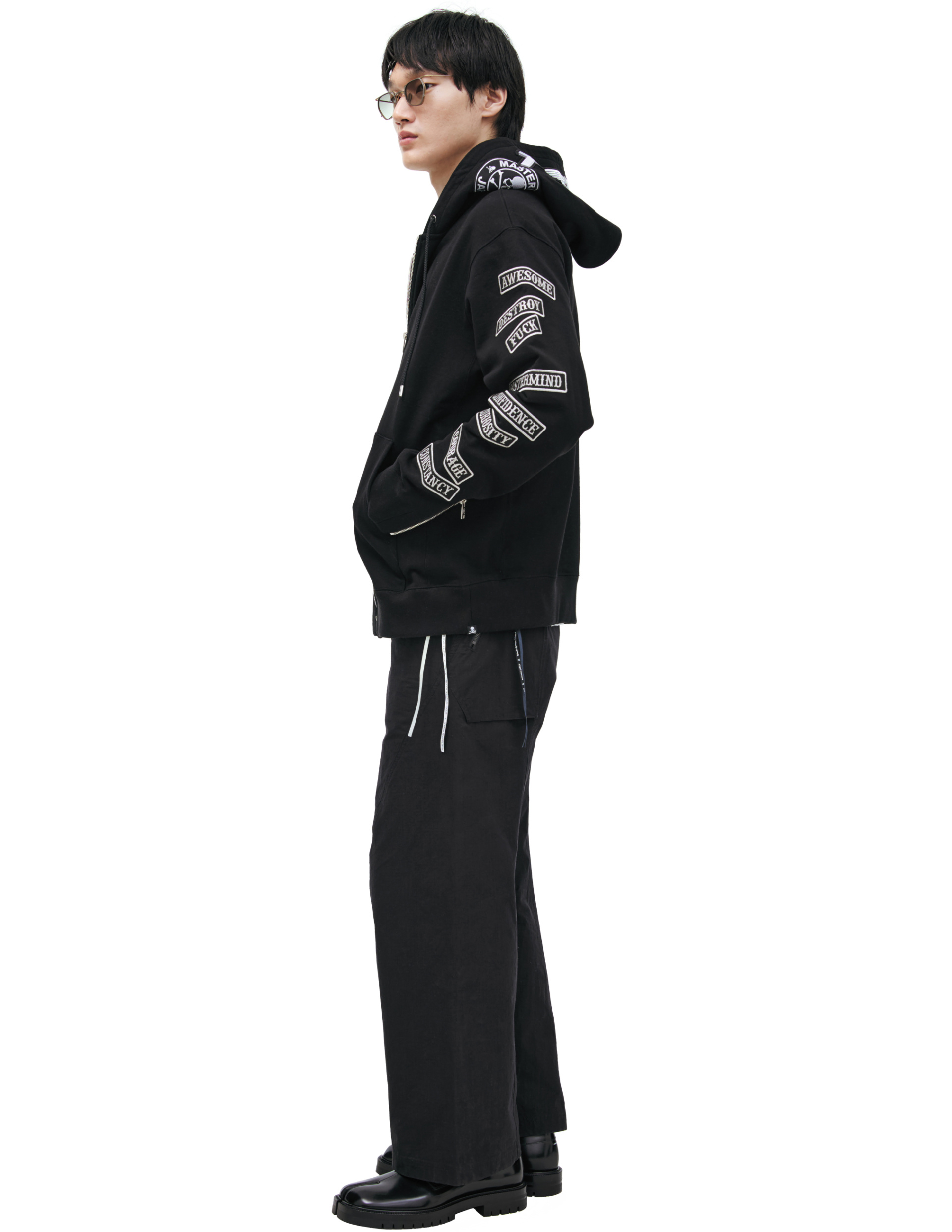Mastermind WORLD Худи-MJ26EE1-SW025-014 zip.нашивки на капюшоне и рукавах.черная