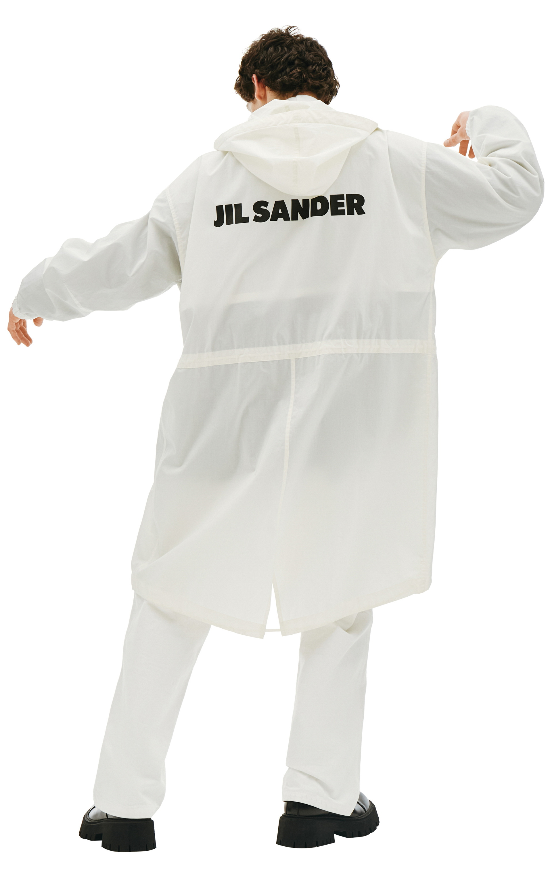 Jil Sander White Cotton Logo Printed Parka