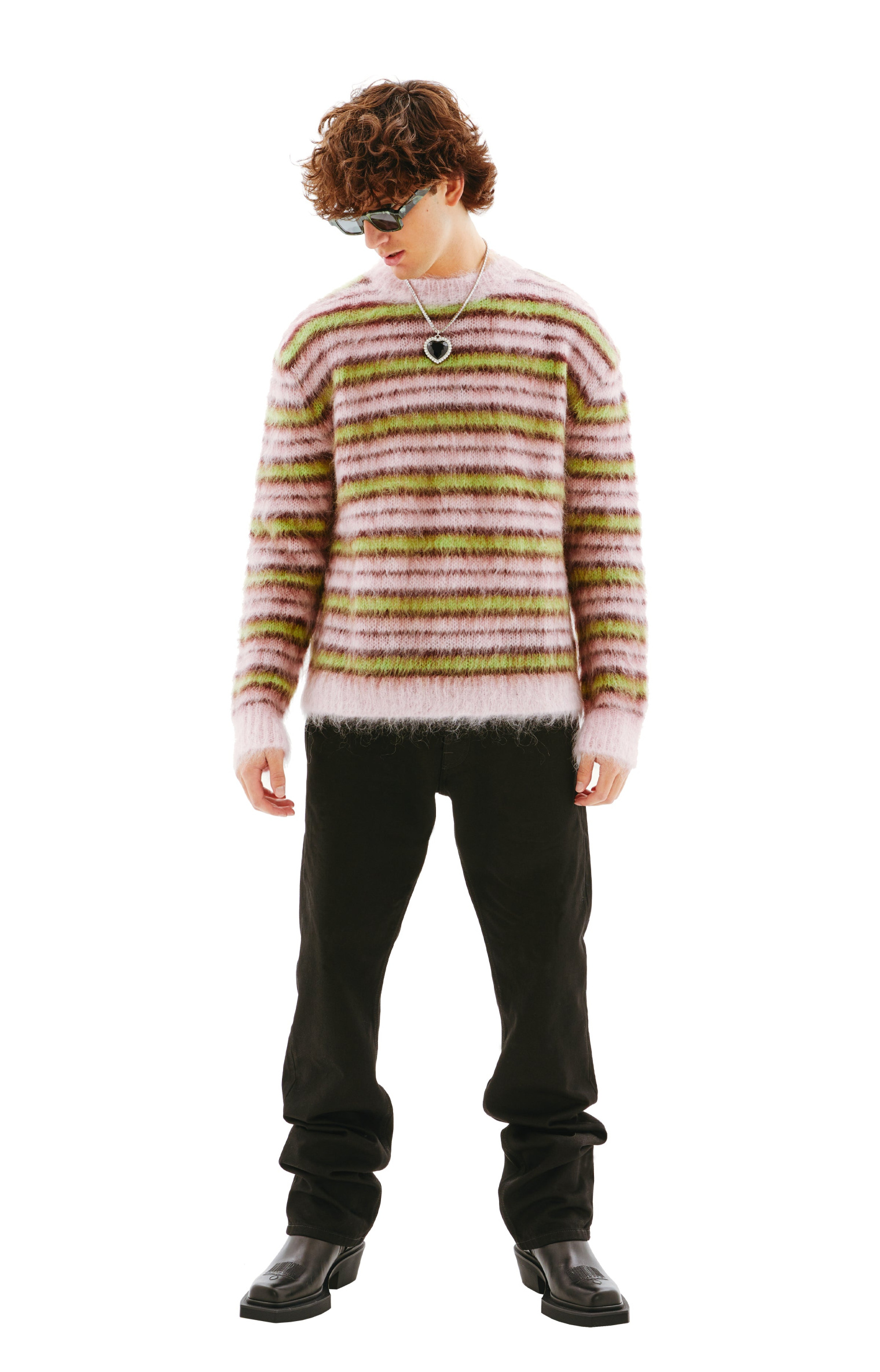 Marni Roundneck Striped Mohair Sweater