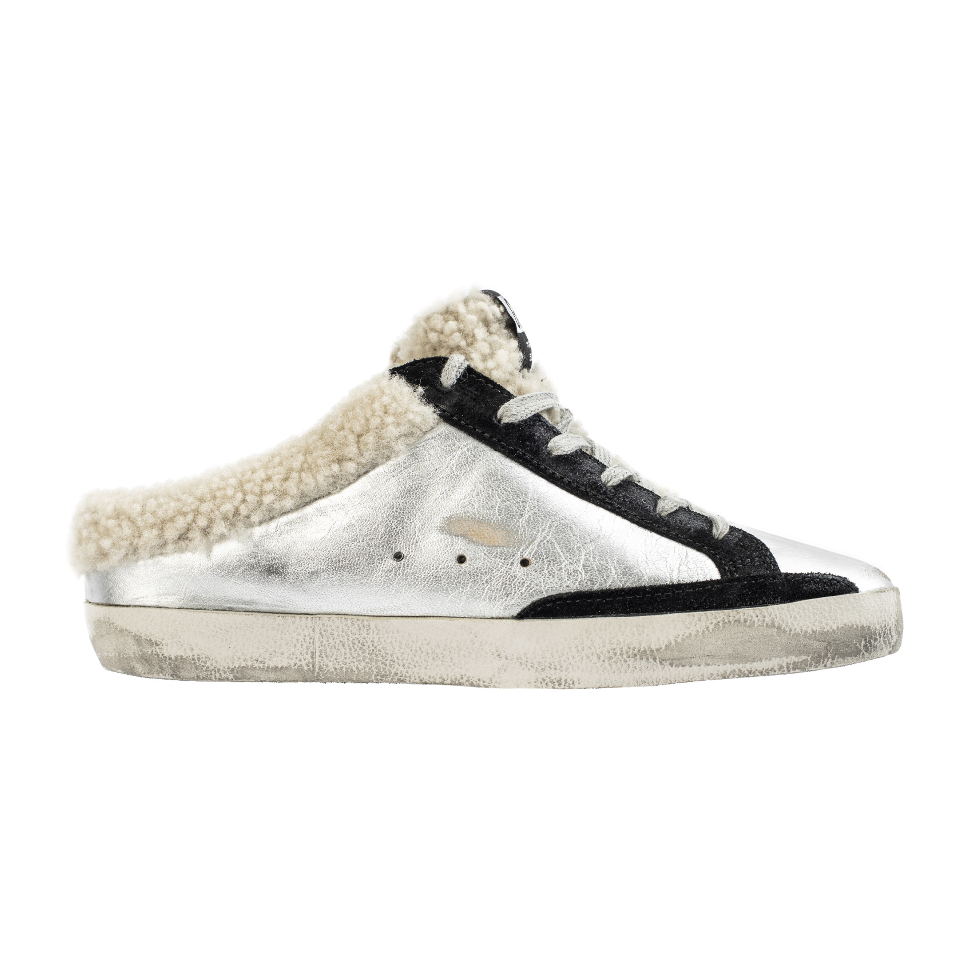 Golden Goose Sabots in silver laminated leather