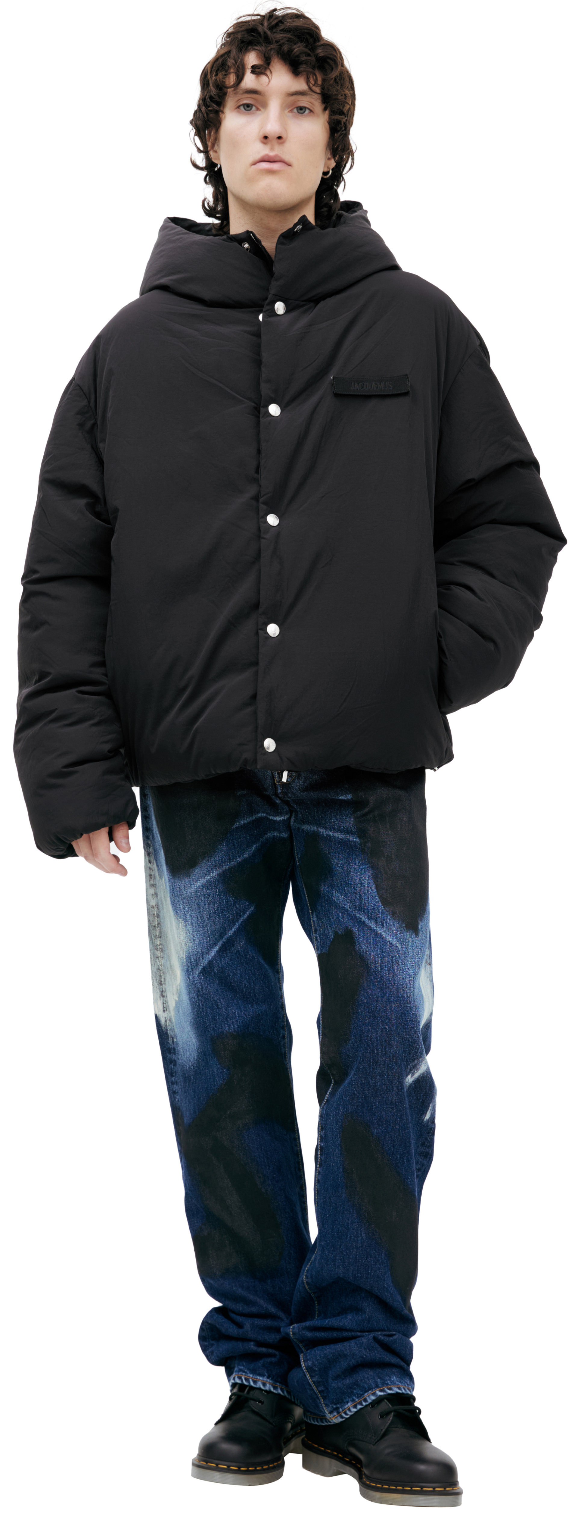 JACQUEMUS Black down jacket with logo