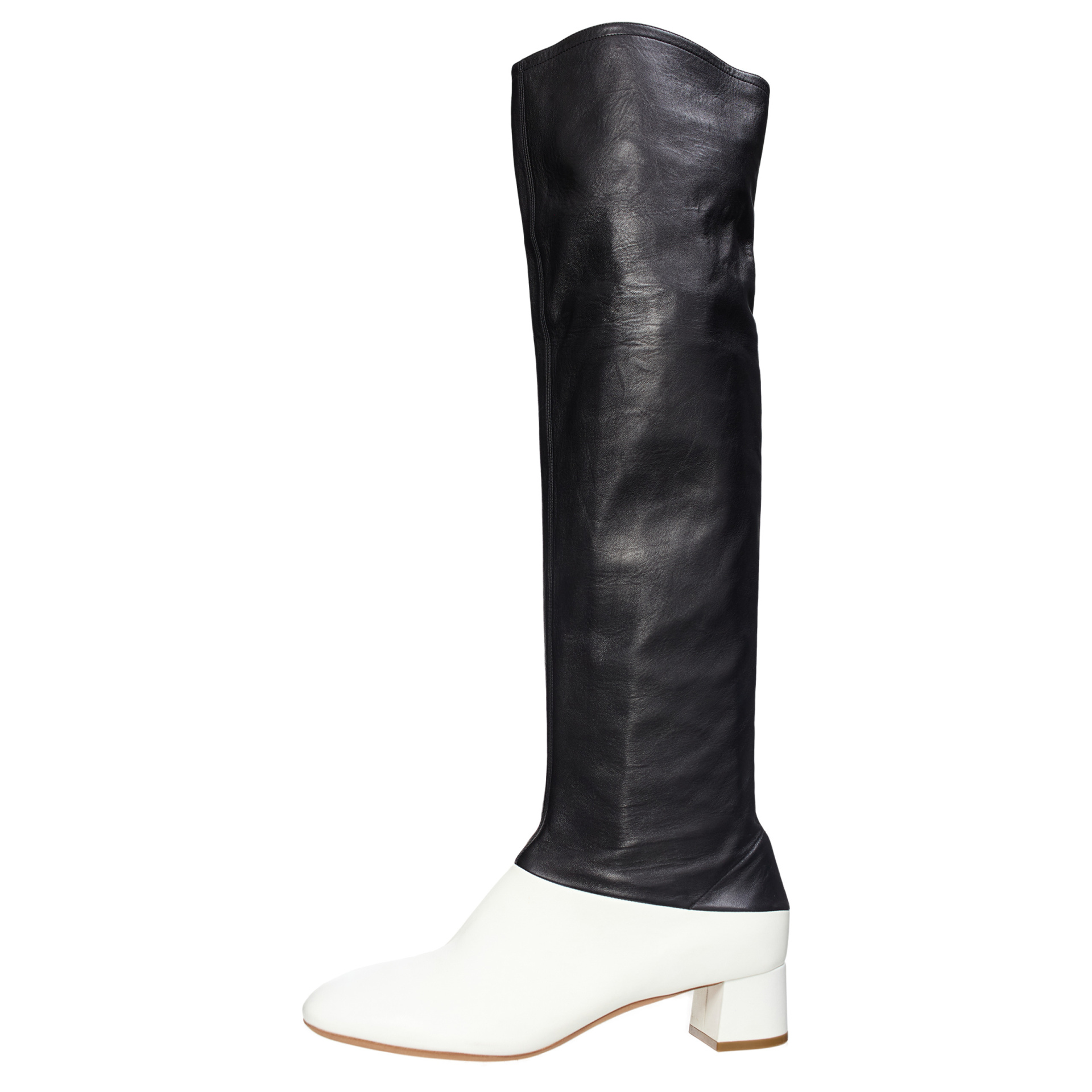 Celine Обувь-3C4316BLN/38AW двухцветные высокие на низком каблуке кожаные черно-белые