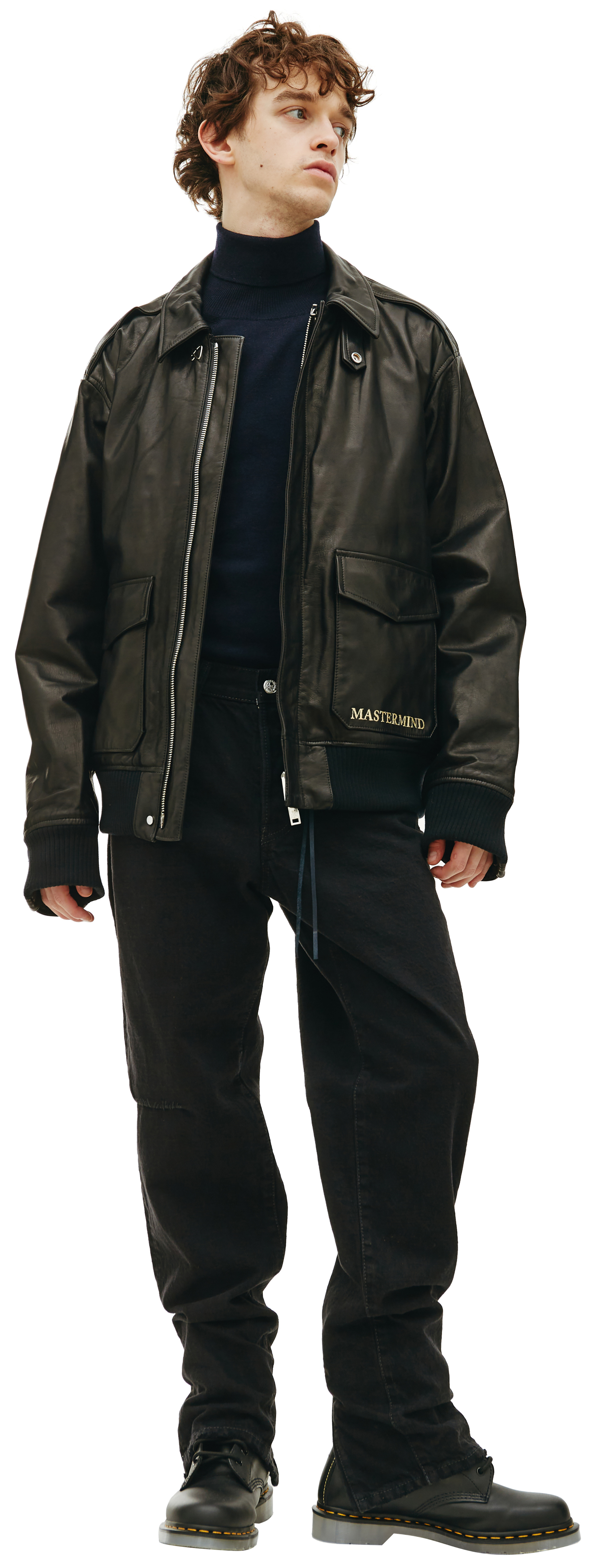 Mastermind WORLD Logo leather jacket