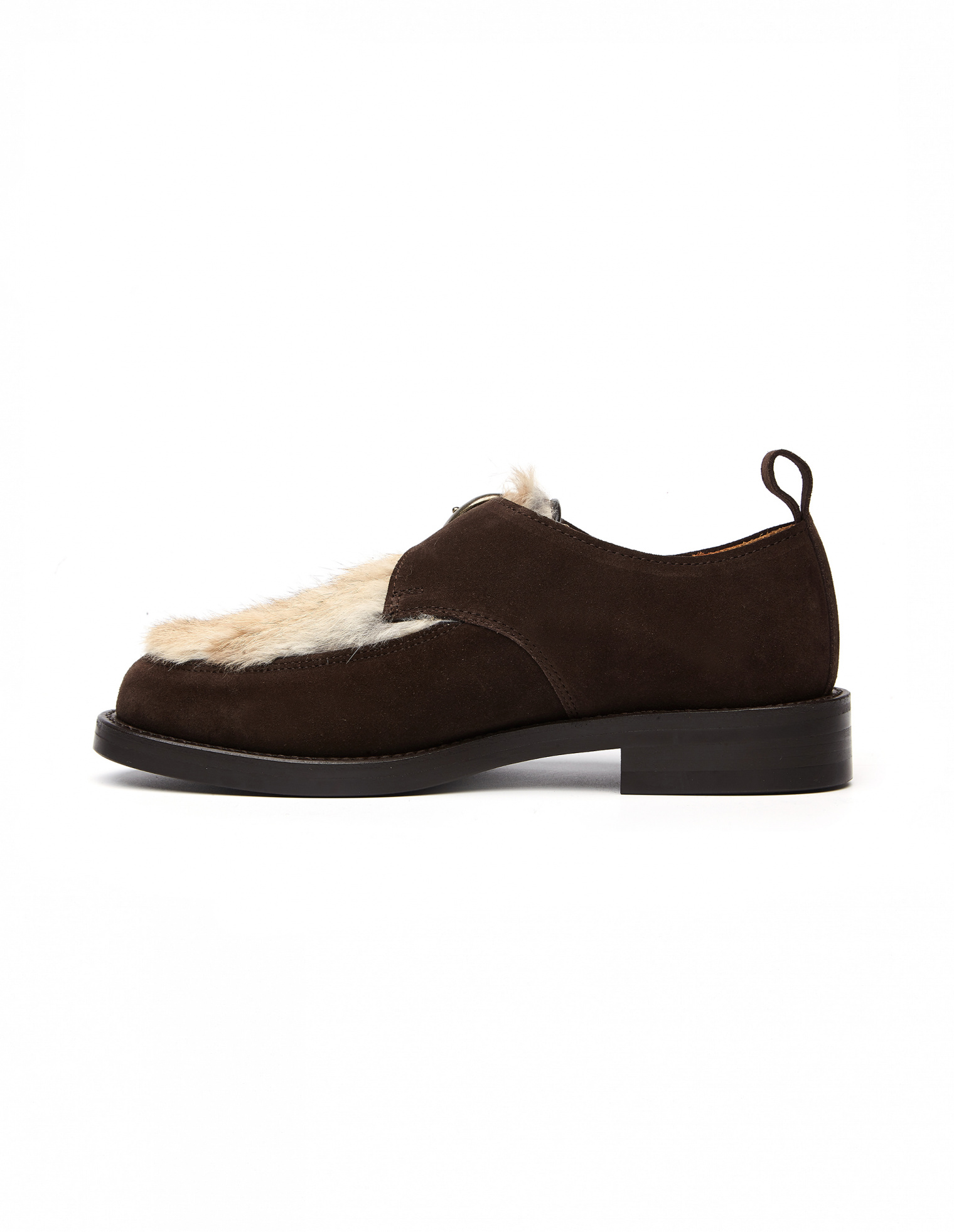 Buy Hender Scheme women brown monk shoes with rabbit fur decor for