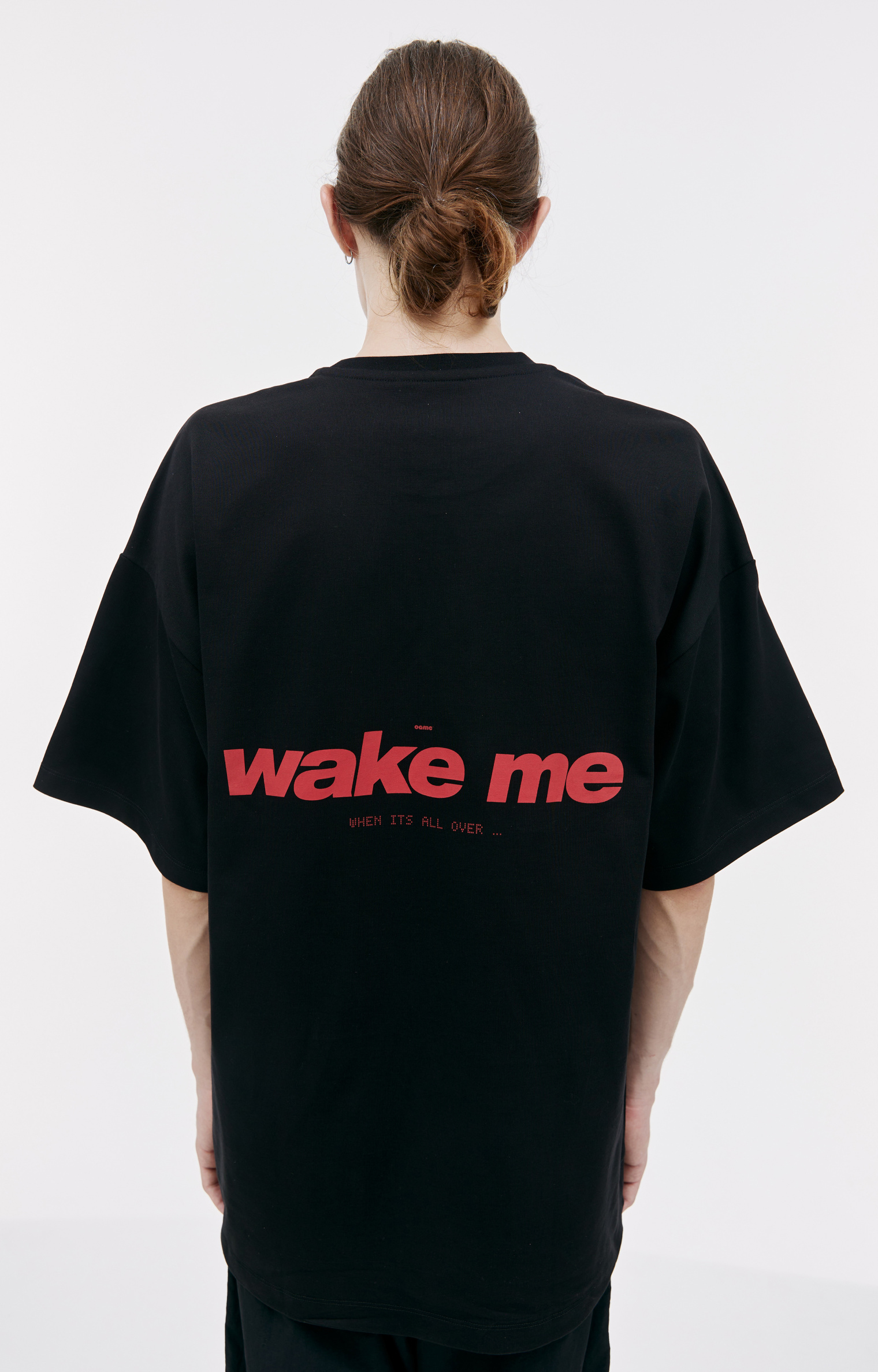 Buy OAMC men black 'wake me' printed t-shirt for $207 online on SV77,  23A28OAJ12/COT00912/001