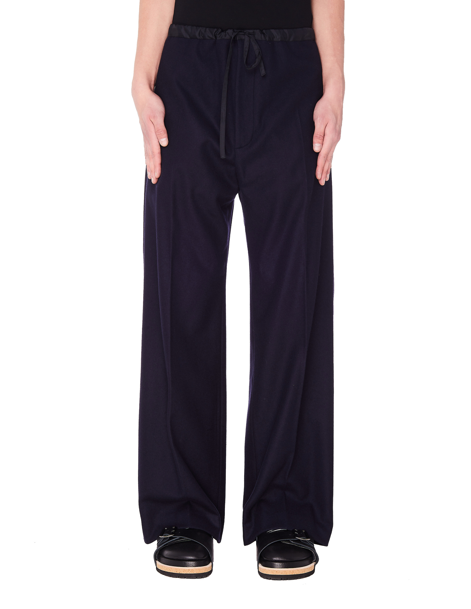 Jil Sander Navy Blue Wool Wide Leg Trousers