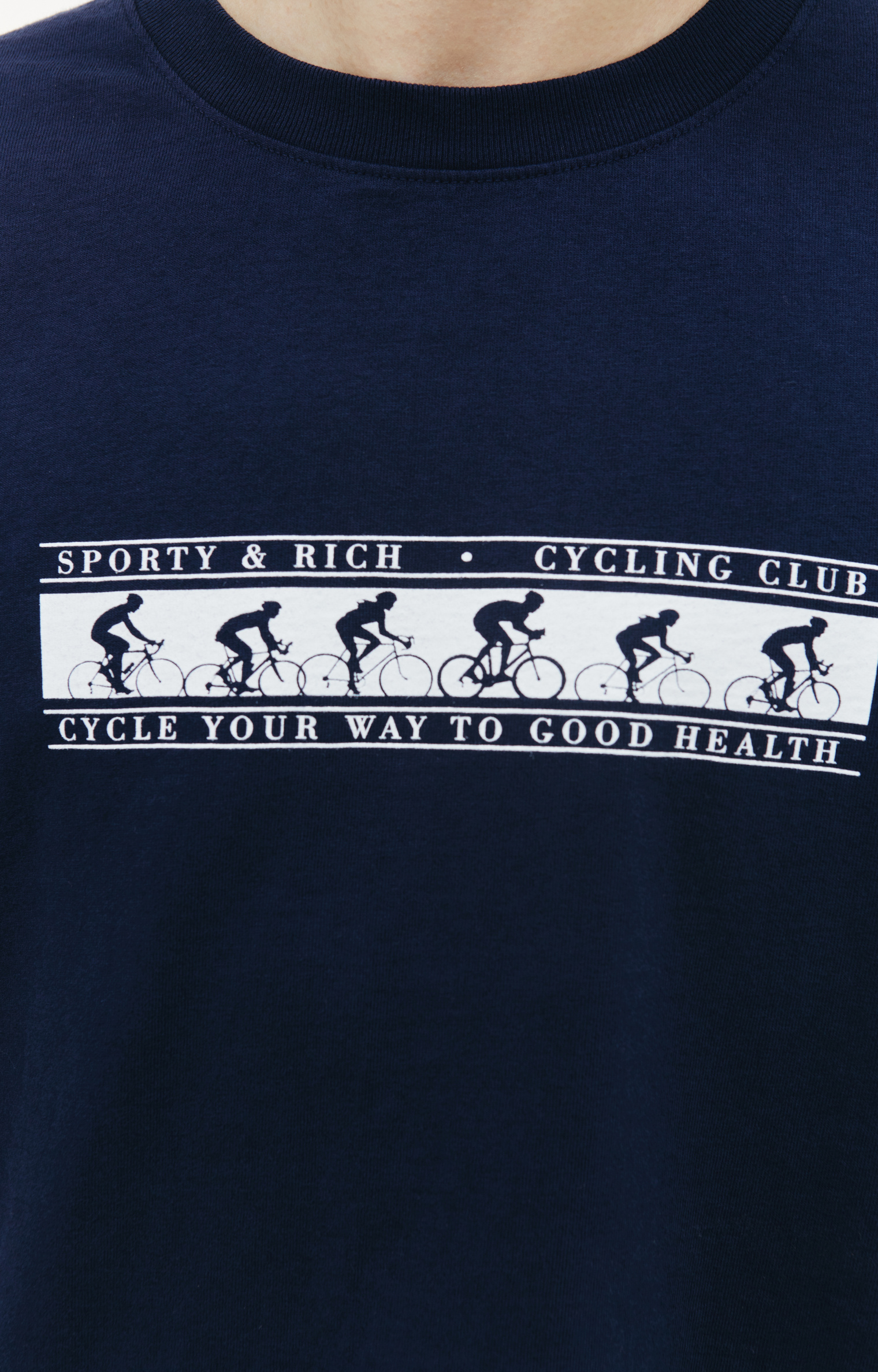 SPORTY & RICH Синяя футболка с принтом Cycling Club