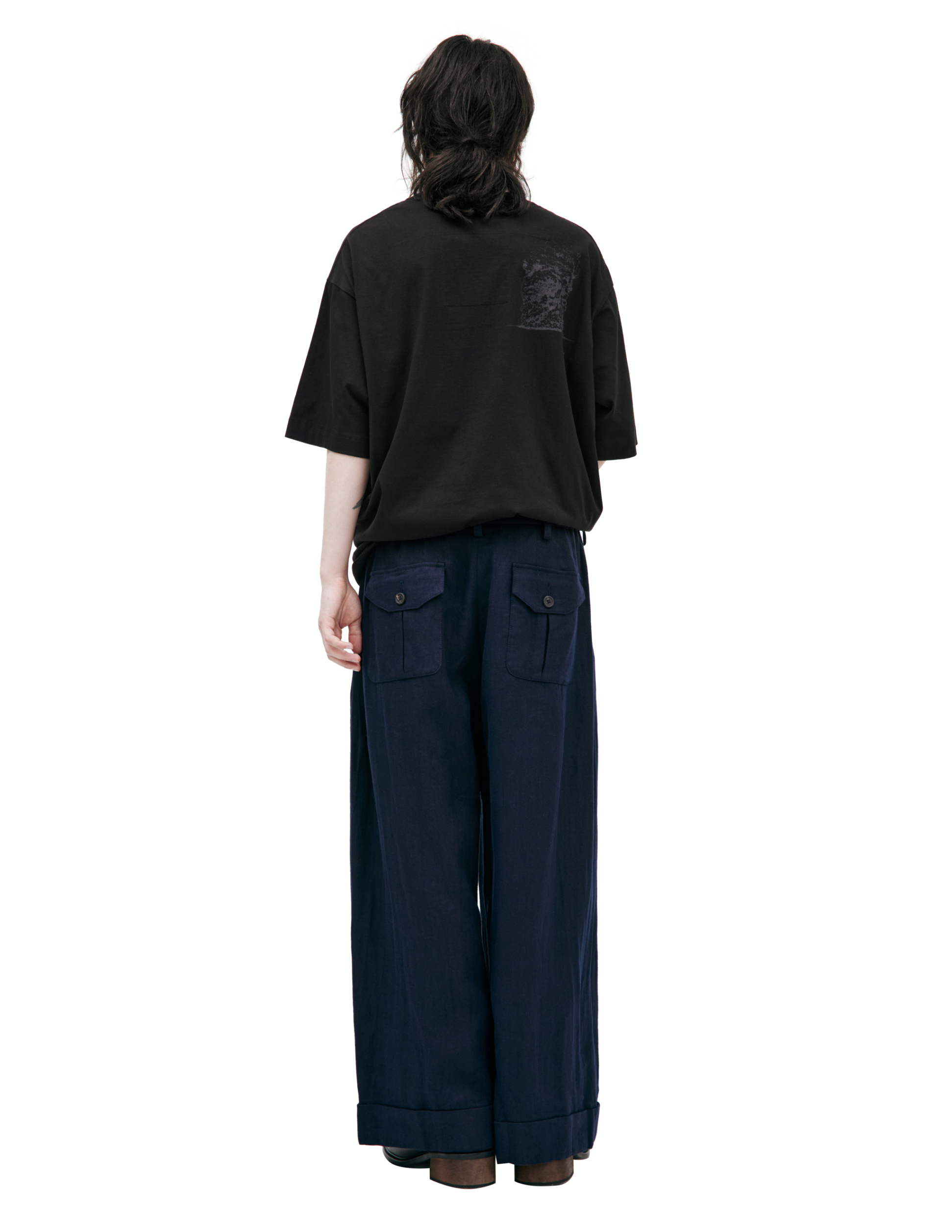 Ziggy Chen Брюки-0M2520514 широкие, защипы спереди, синие