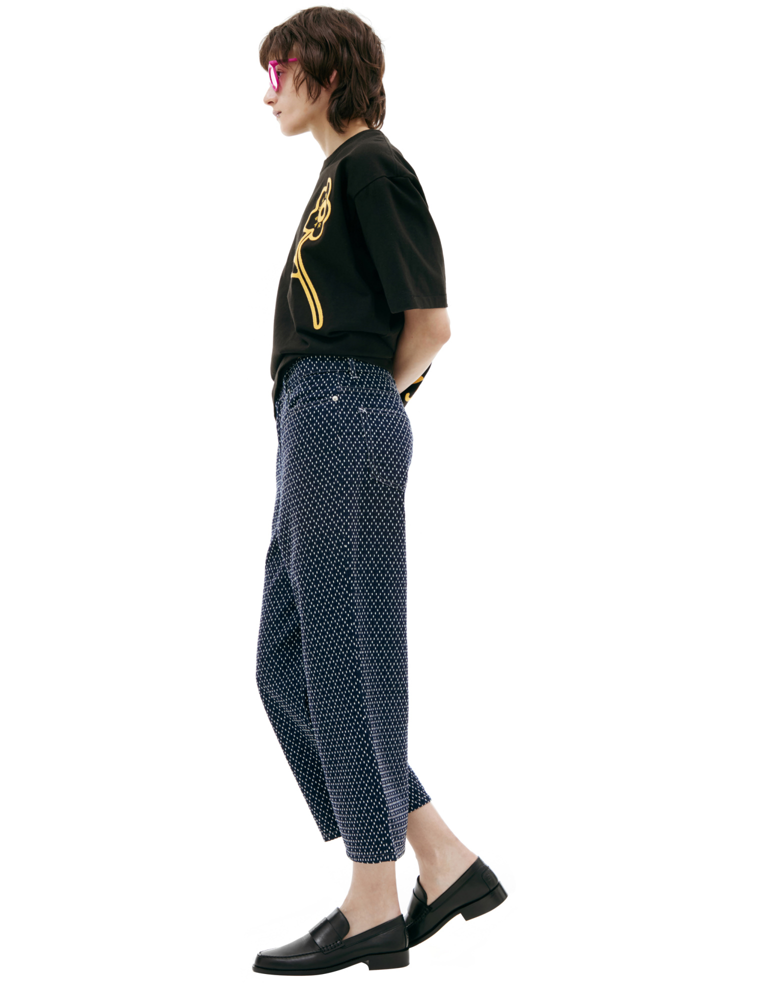 KENZO Брюки-FD62DP2236I1 прошиты белыми нитками, широкие, укороч, синий