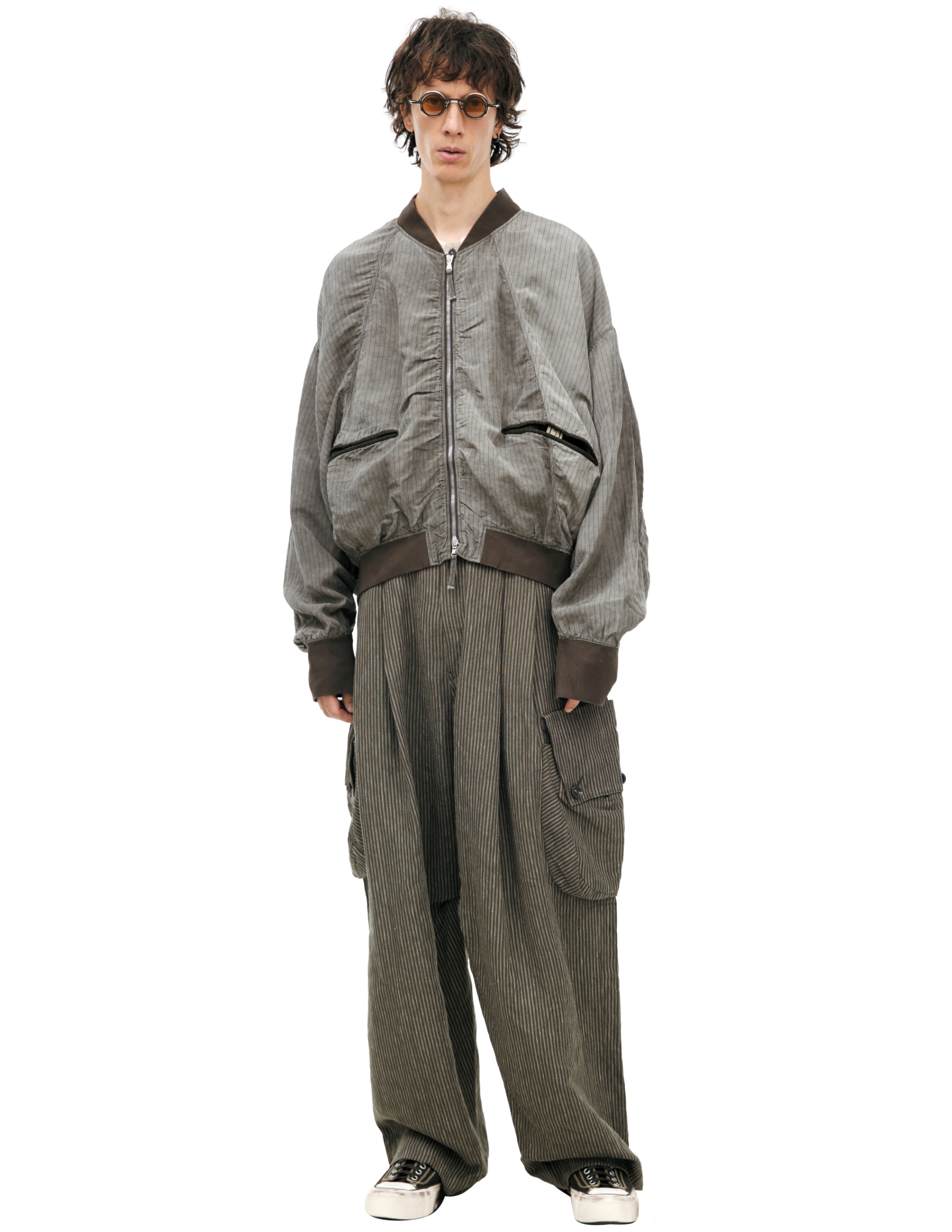 Ziggy Chen Куртка-0M2610936 STRIPED BOMBER JACKET, объемный бомбер с застежкой на молнию, светло корич