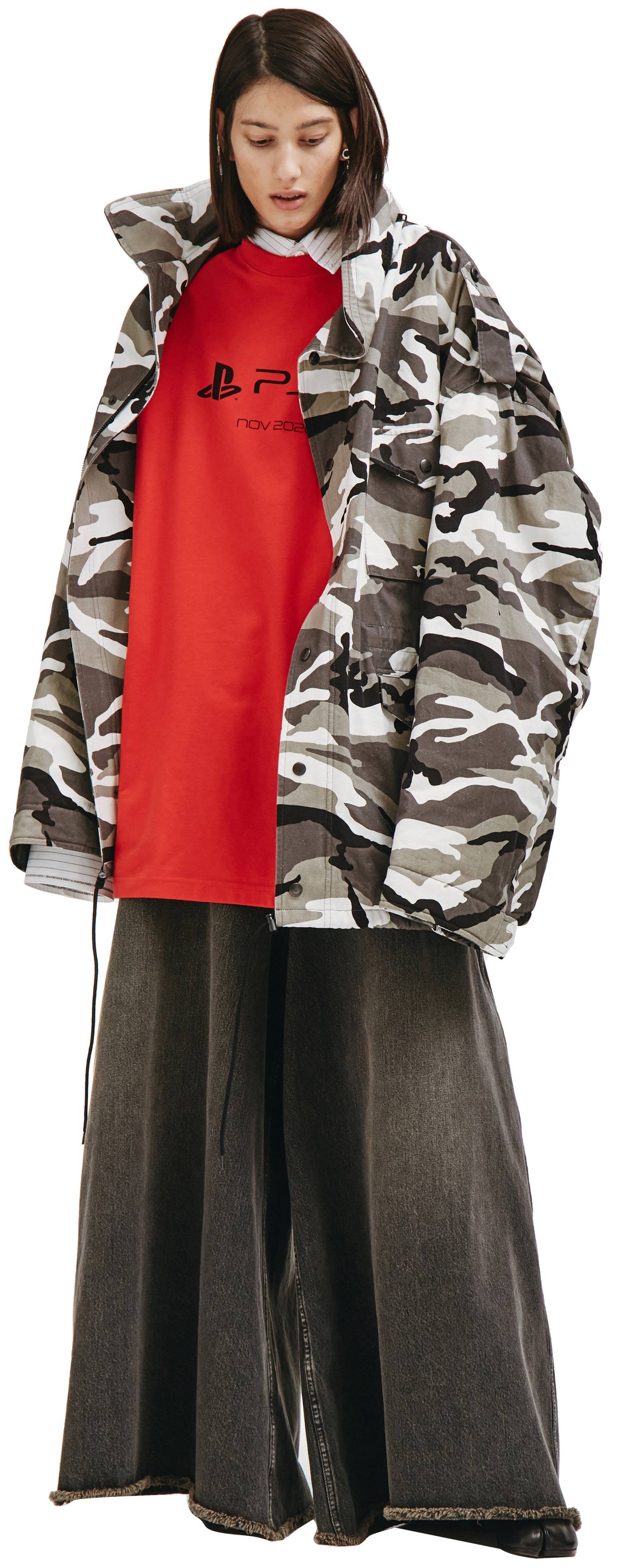 Balenciaga Off-shoulder Camouflage-print Military Parka