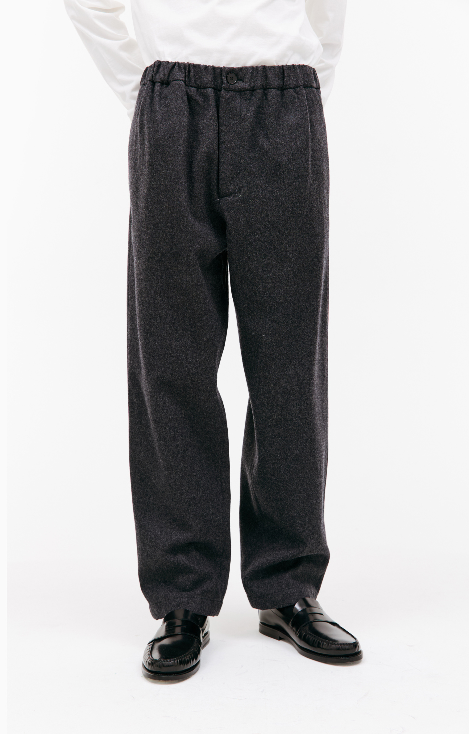 Buy Jil Sander men grey wool elasticized waistband trousers for