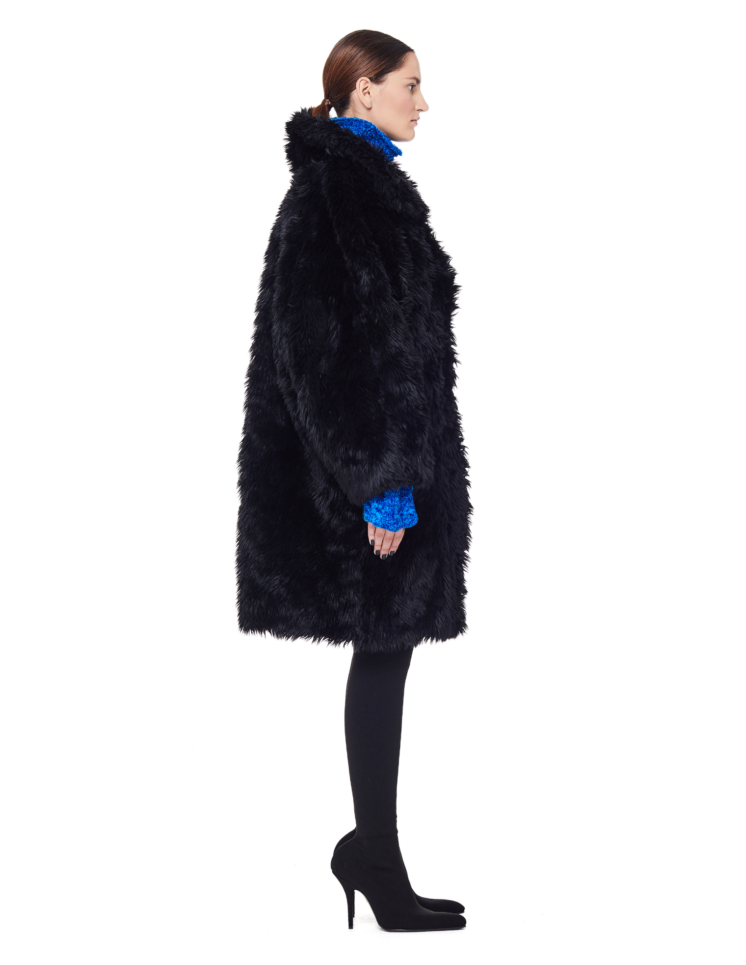 Balenciaga Black Faux Fur Swing Coat