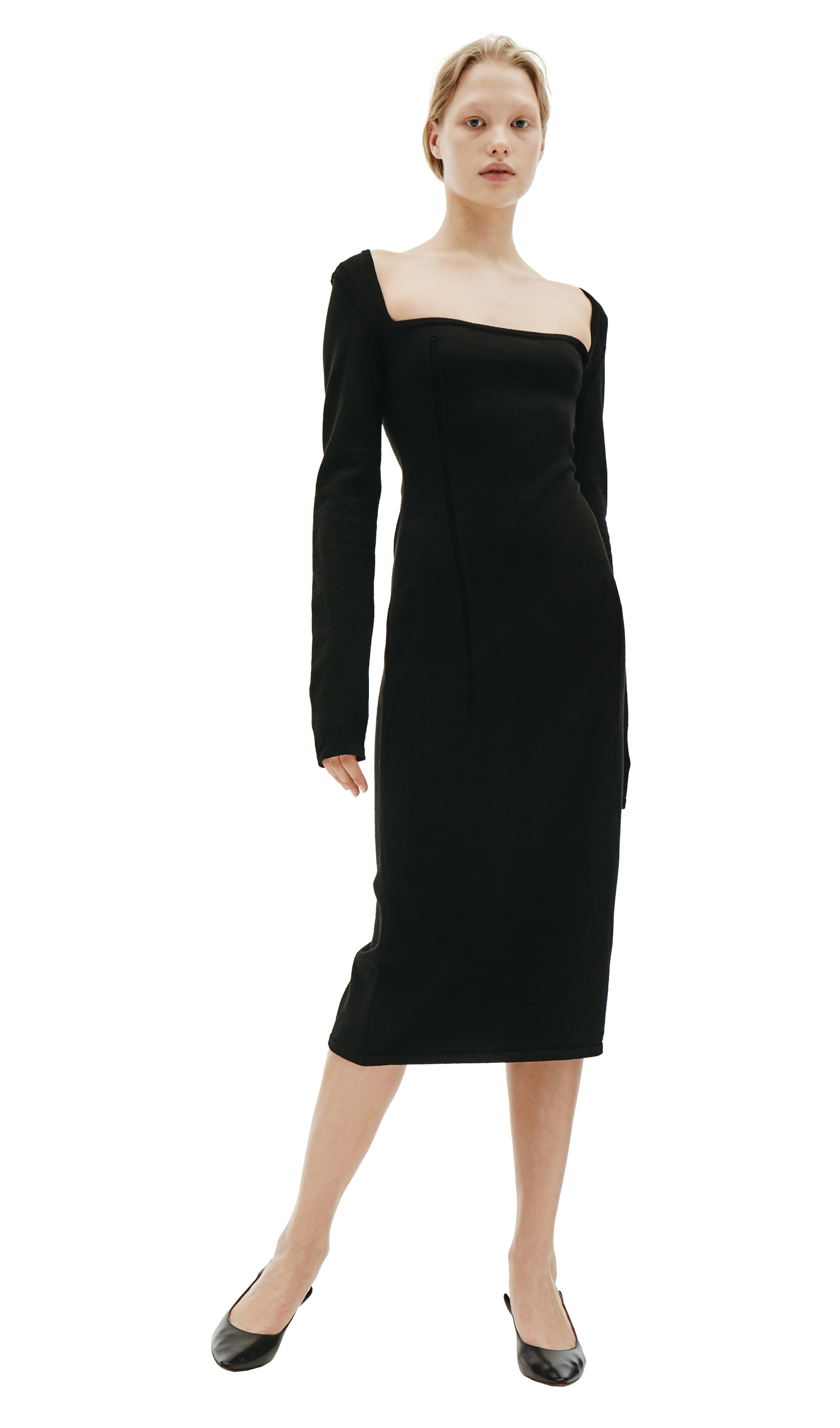 Ann Demeulemeester Black Wool Elongated Dress