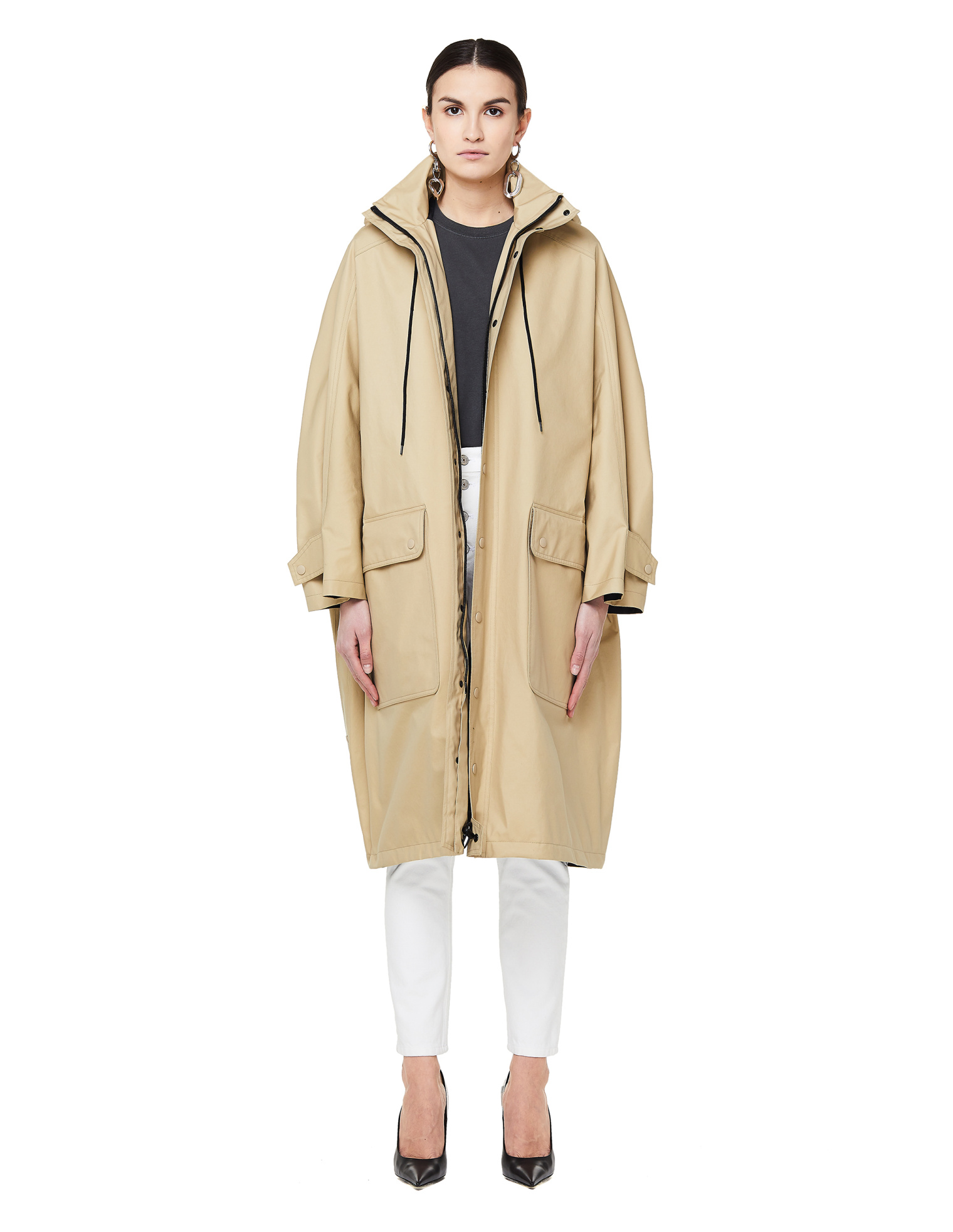 Balenciaga Beige Logo Printed Opera Raincoat