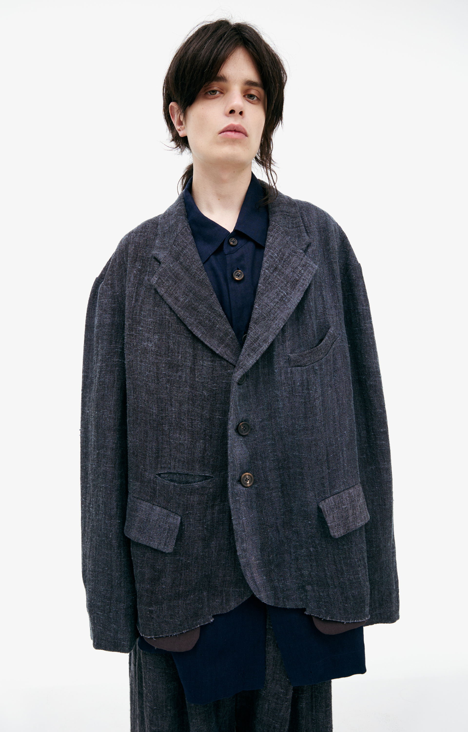 Ziggy Chen Пиджак-0M2520901 1-борт, 3 пуг, лен, голубо-серый