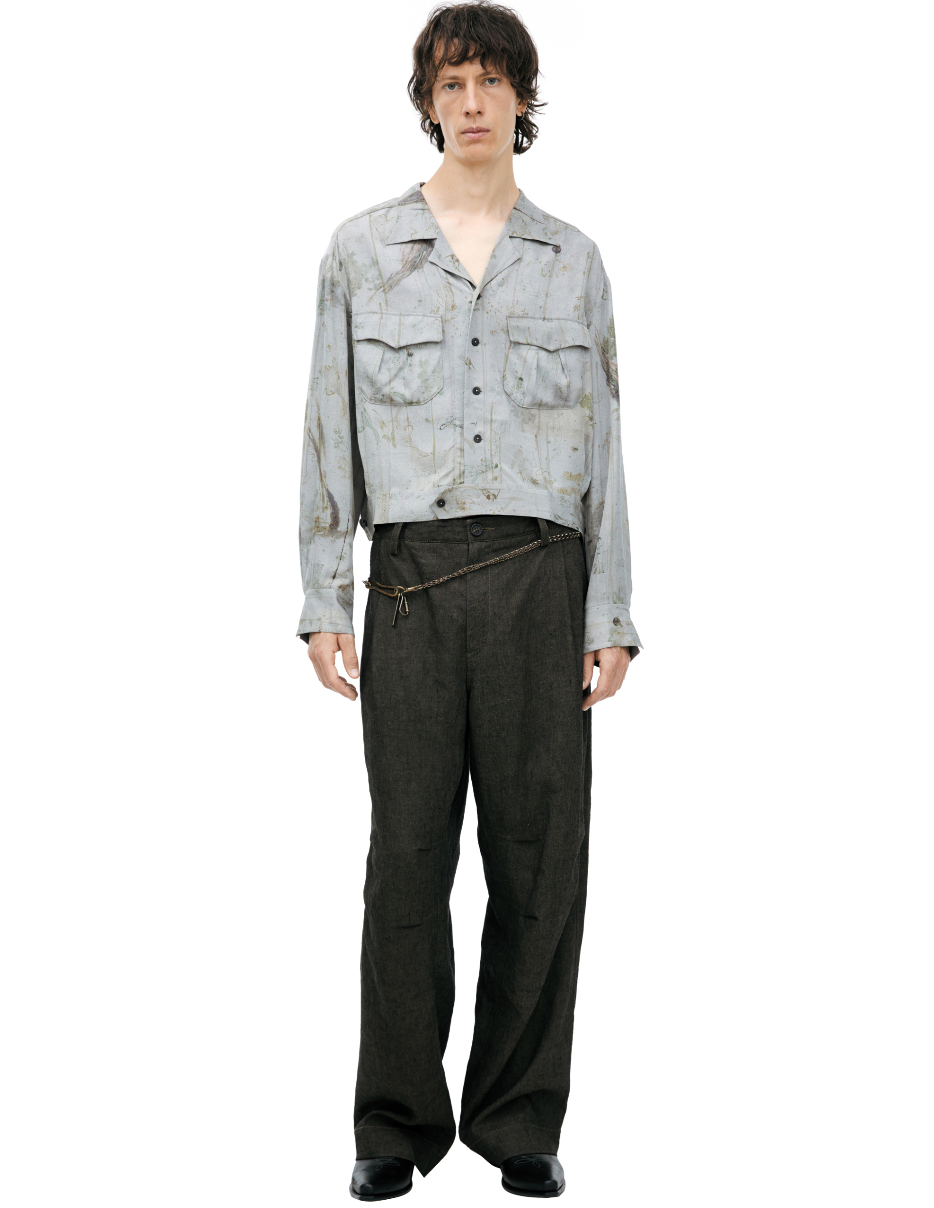 Ziggy Chen Рубашка-0M2610711 WORKERS SHIRT, укороченные силуэт, отложные воротник, принт растений, мультиколор