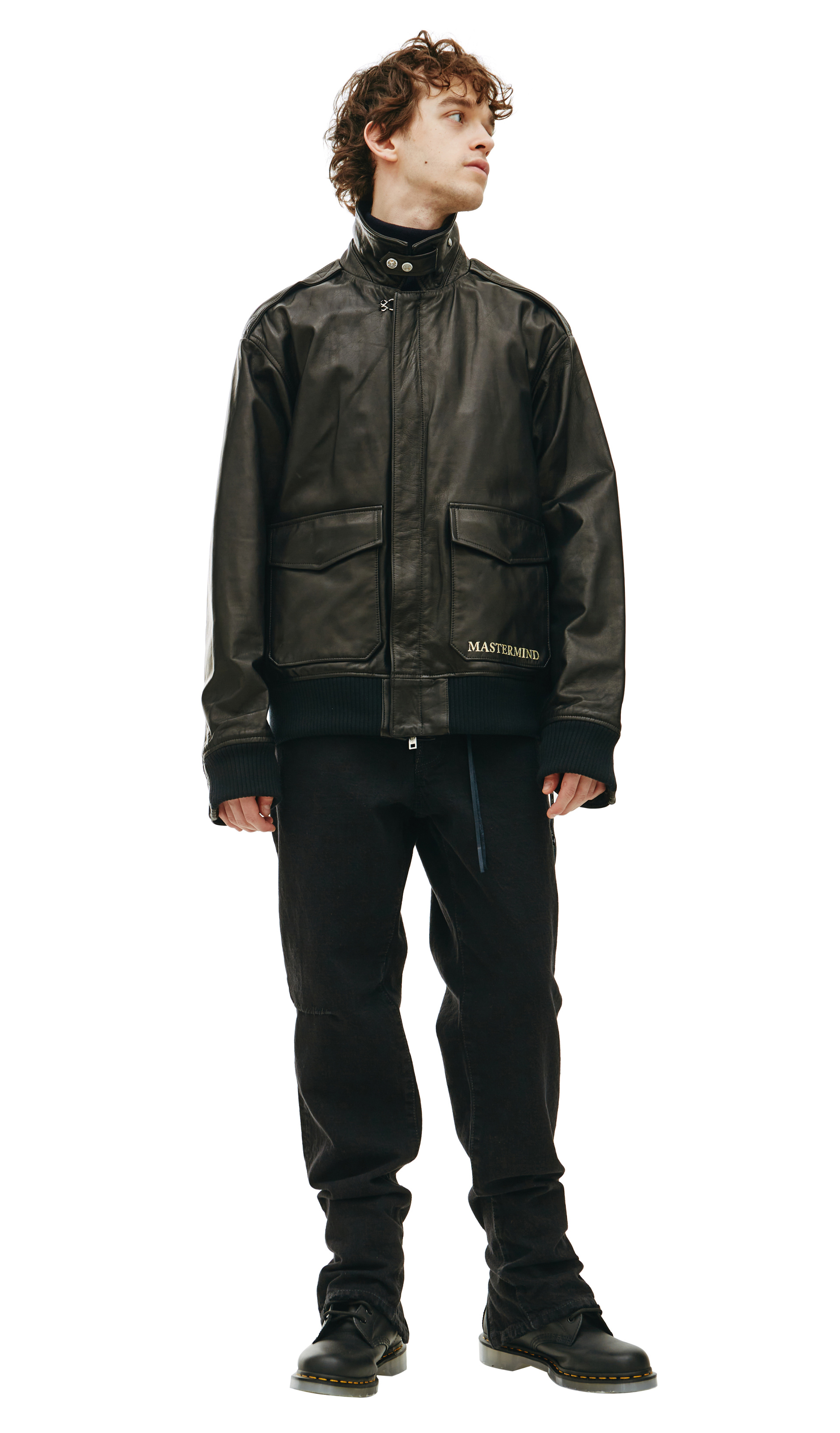 Mastermind WORLD Logo leather jacket