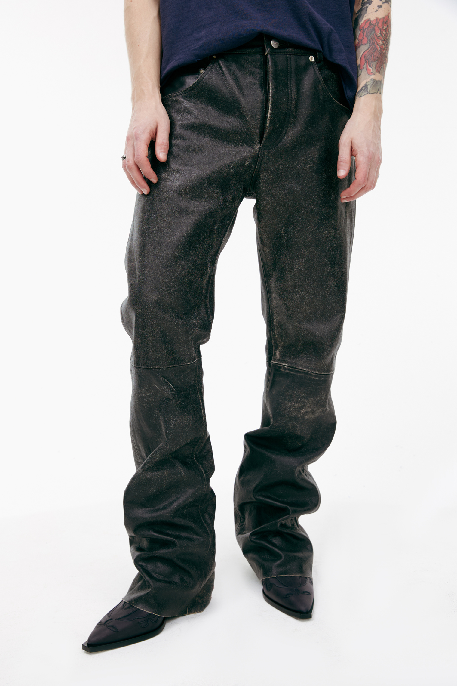 Enfants Riches Deprimes Leather trousers with stitching