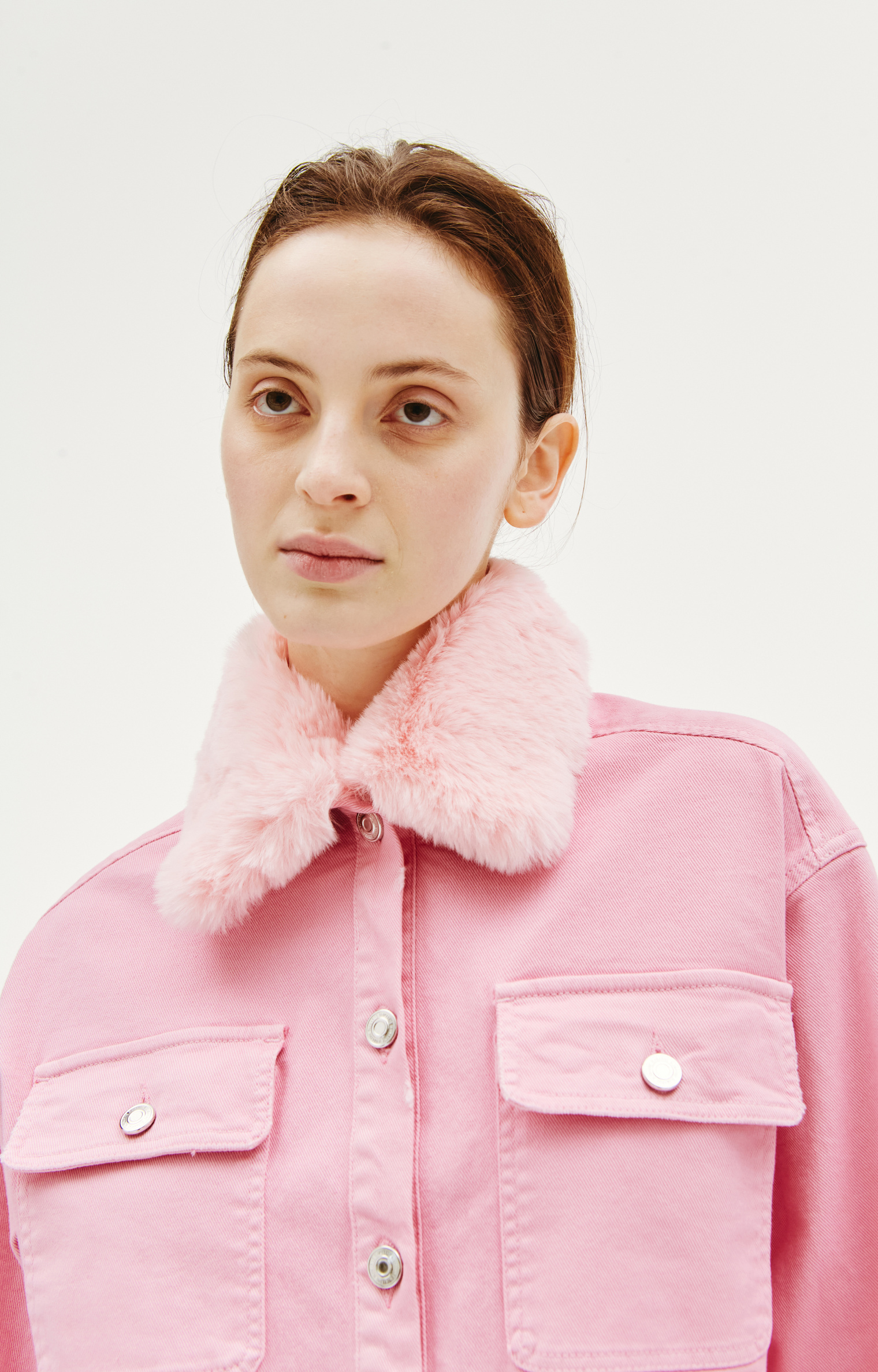 Blumarine Faux Fur Collar Denim Shirt