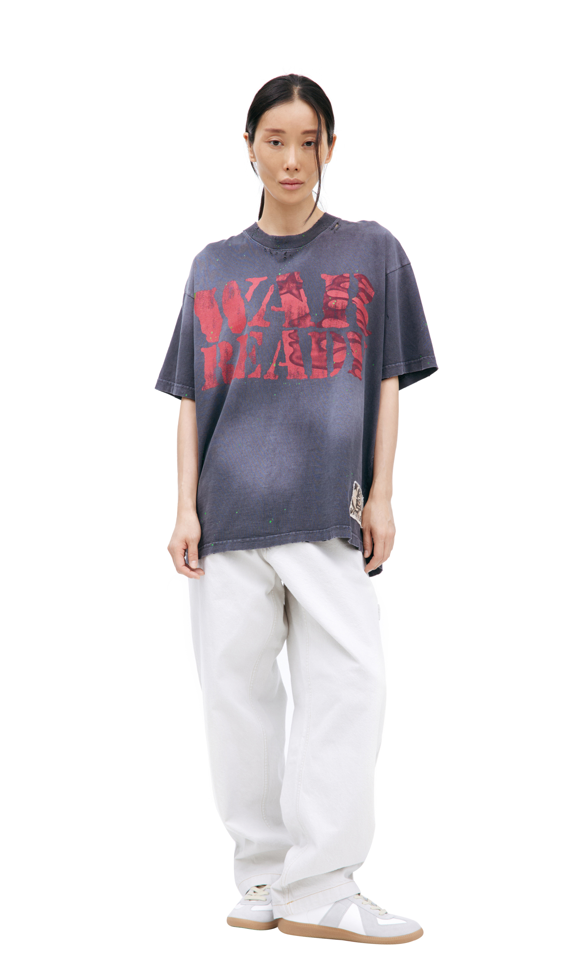 Buy Maison Margiela women grey reverse logo t-shirt for $424