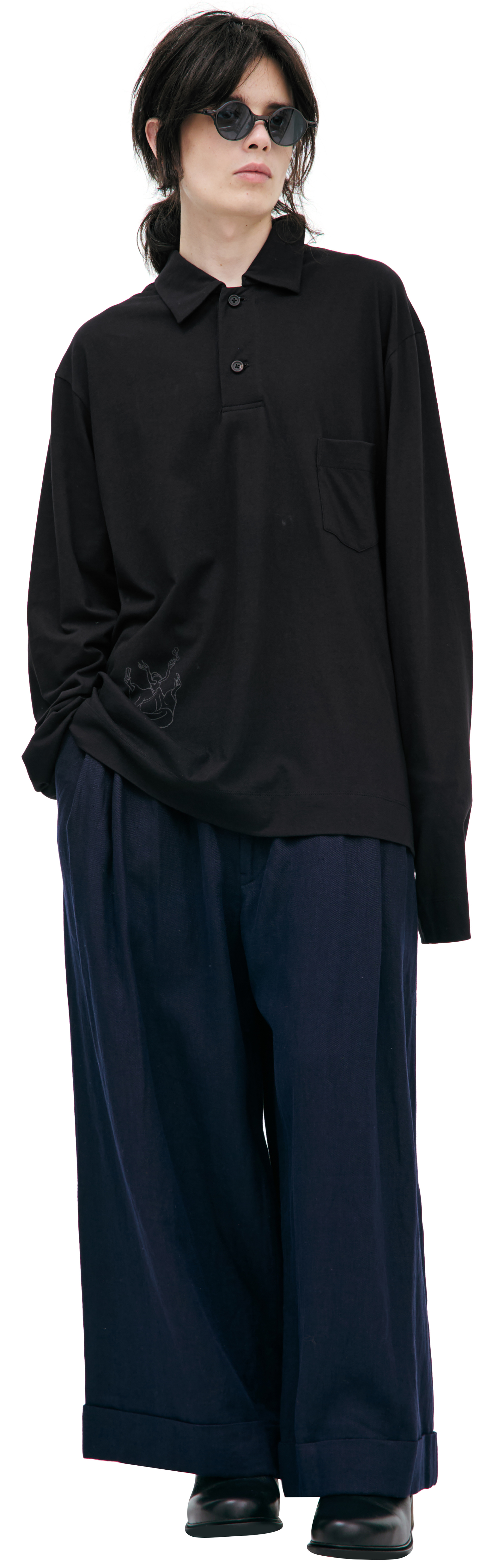 Ziggy Chen Поло-0M2520202 дл рукав, принты спереди и на спине, накладной карман на груди, черн